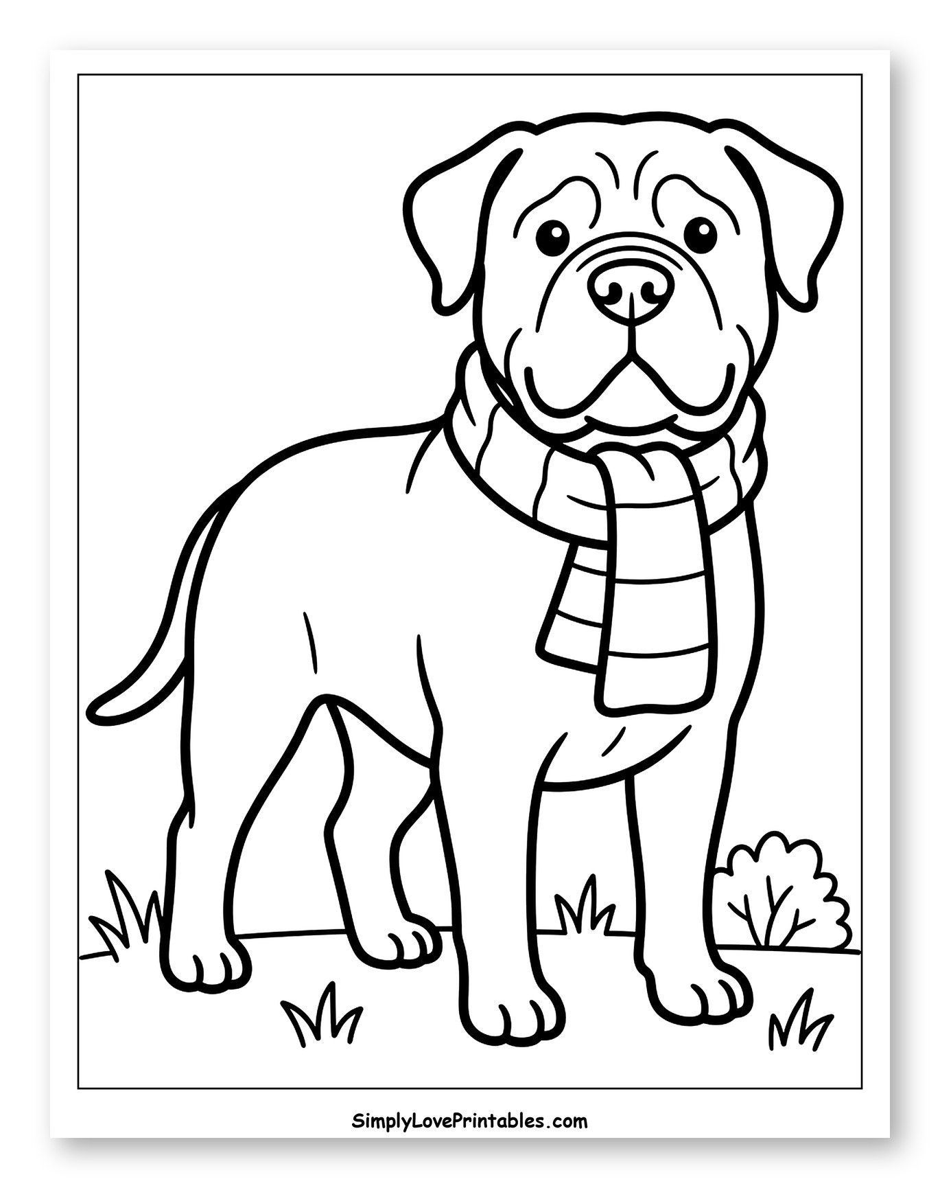 Bullmastiff Dog Wearing Striped Scarf