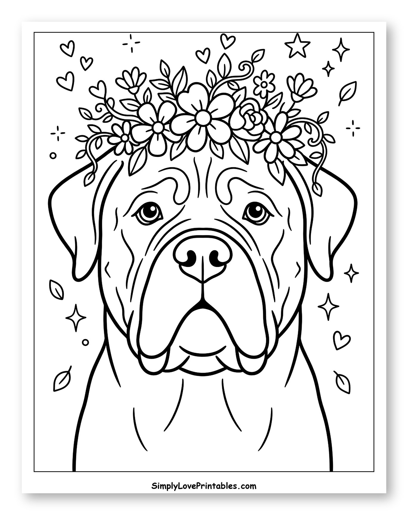 Bullmastiff with a Flower Crown