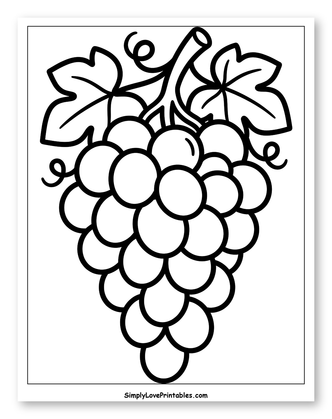 Bunch of Grapes with Leaves to Color for Toddlers