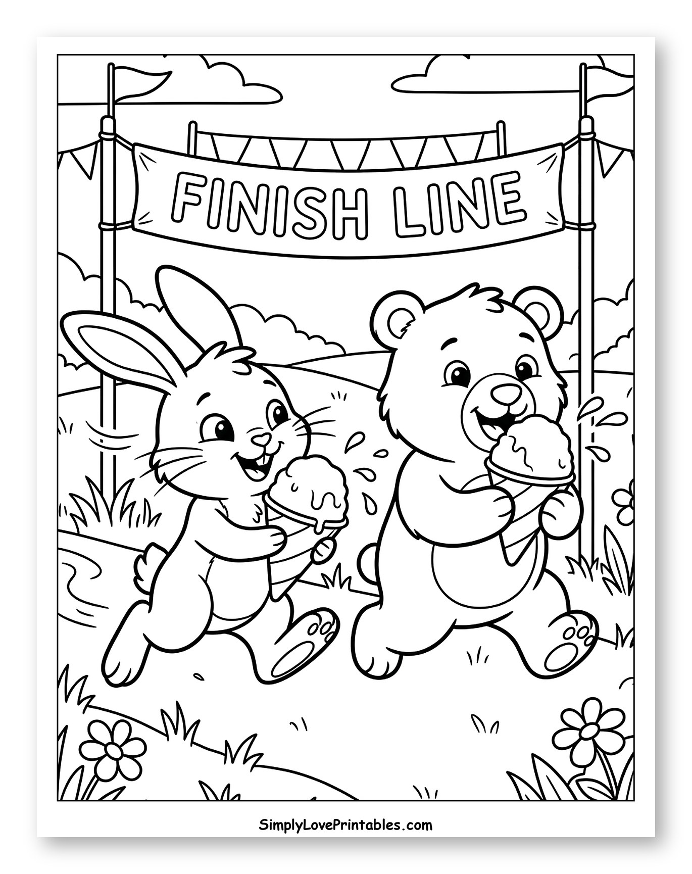 Bunny and Bear Running with Melting Snow Cones