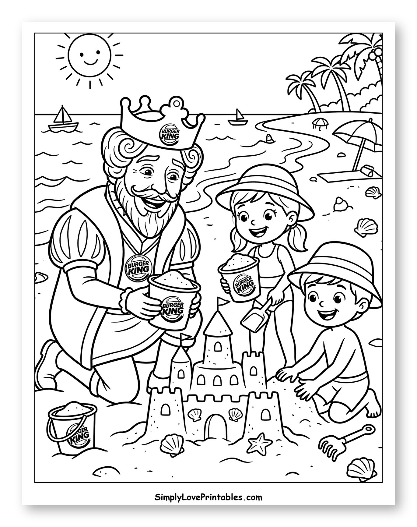 Burger King and Kids Building Sandcastle