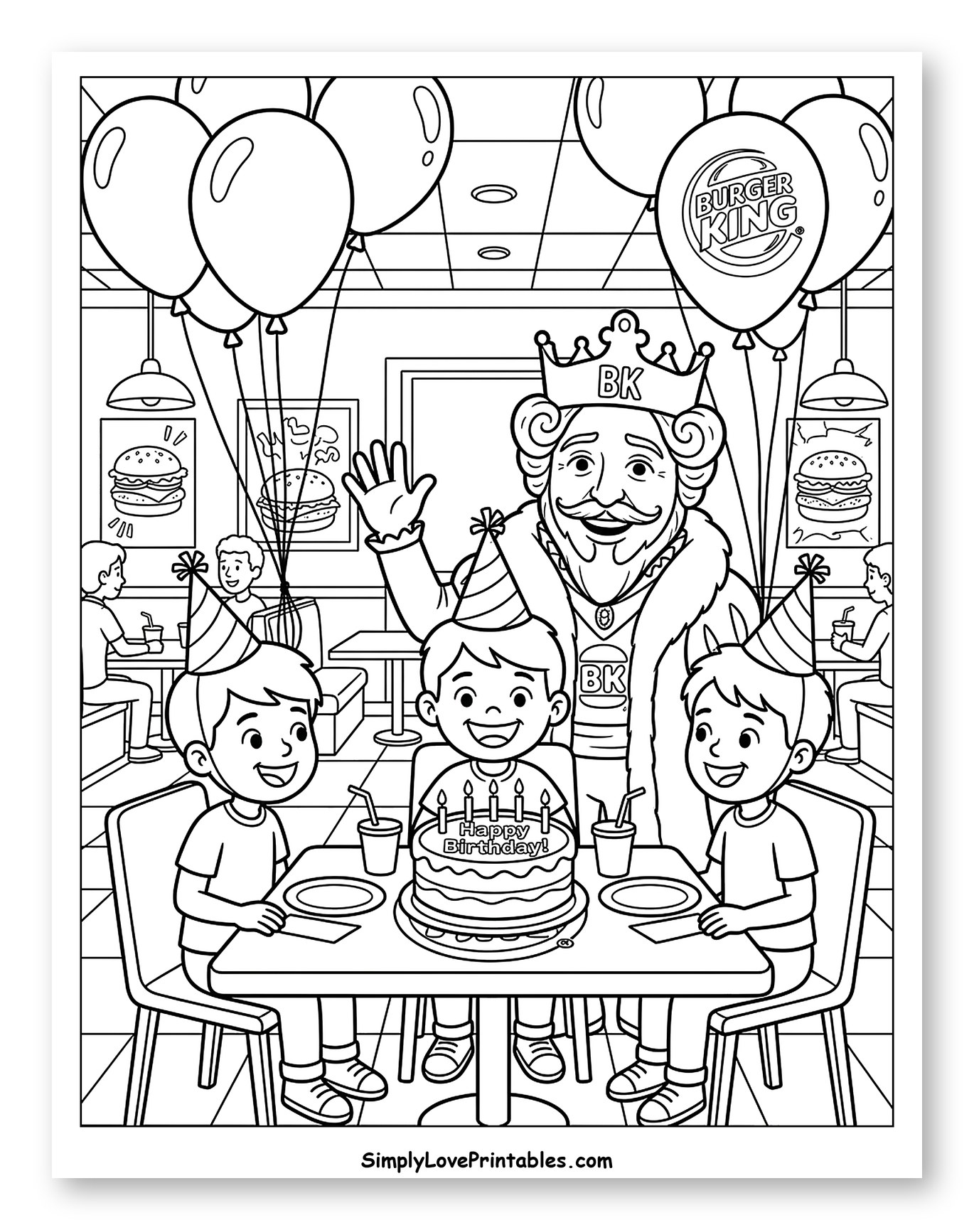 Burger King Birthday Party with The King Coloring Sheet for Kids