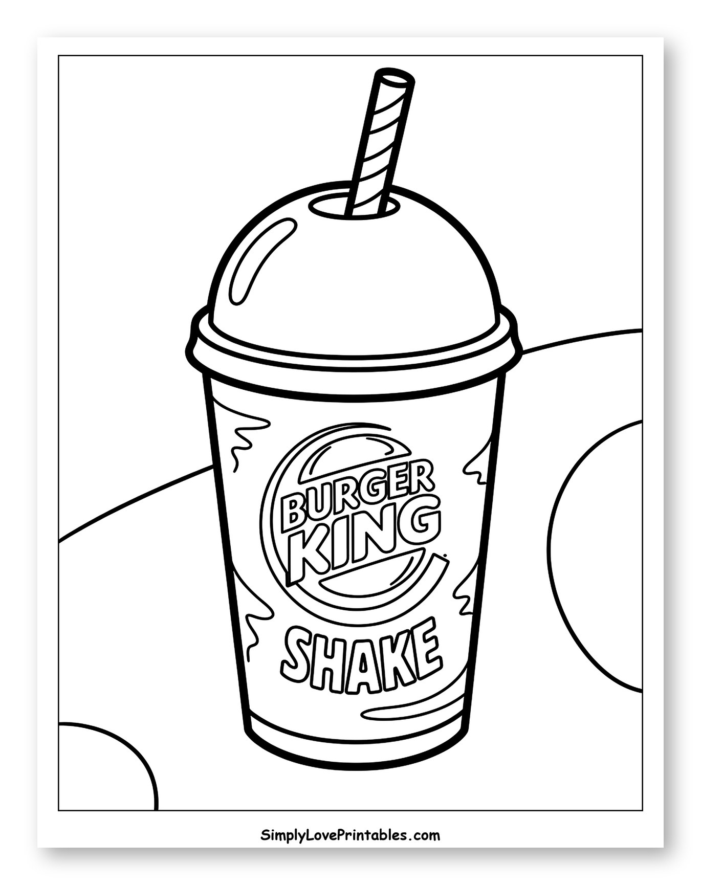 Burger King Shake with Straw Coloring Sheet for Toddlers