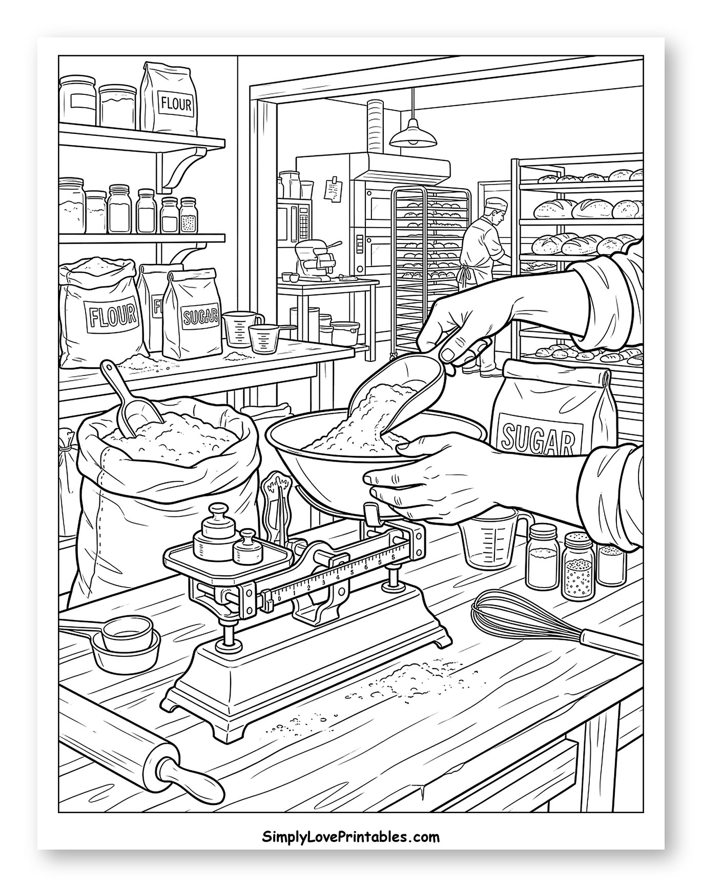 Busy Baker Measuring Ingredients in a Bakery to Color