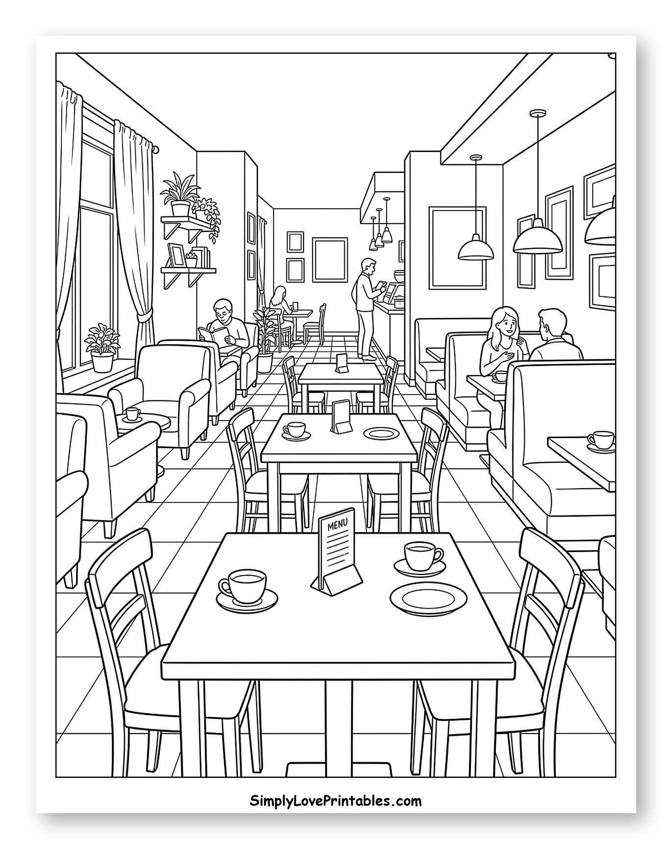 Busy Cafe Interior with Customers and Tables