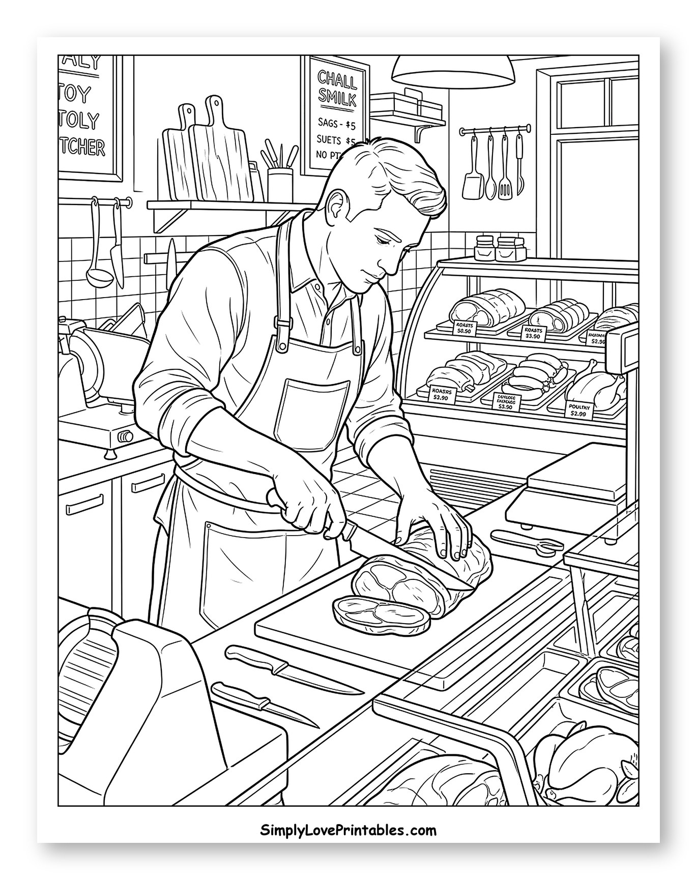 Butcher Carving Meat in a Shop