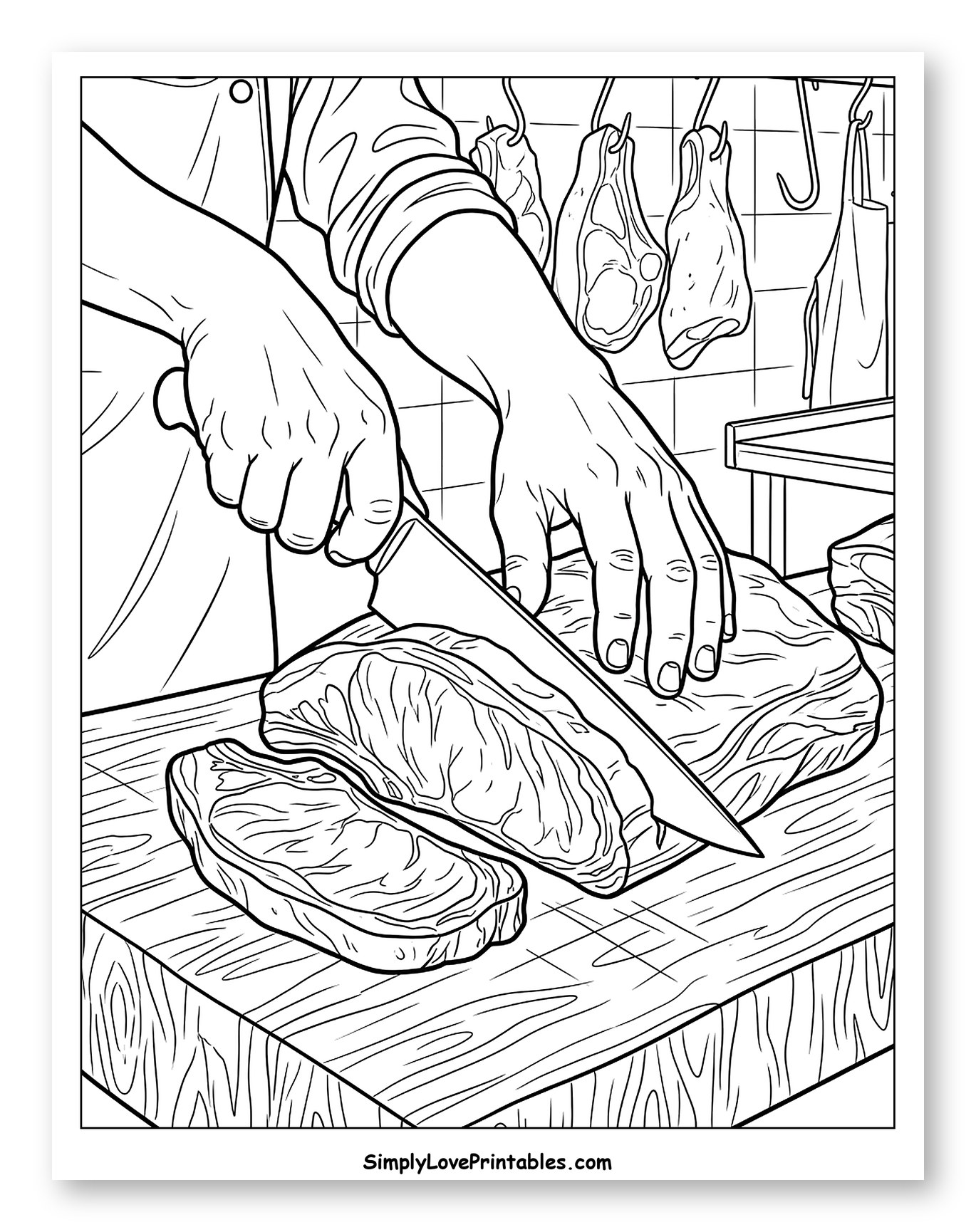 Butcher Slicing Steak on Cutting Board