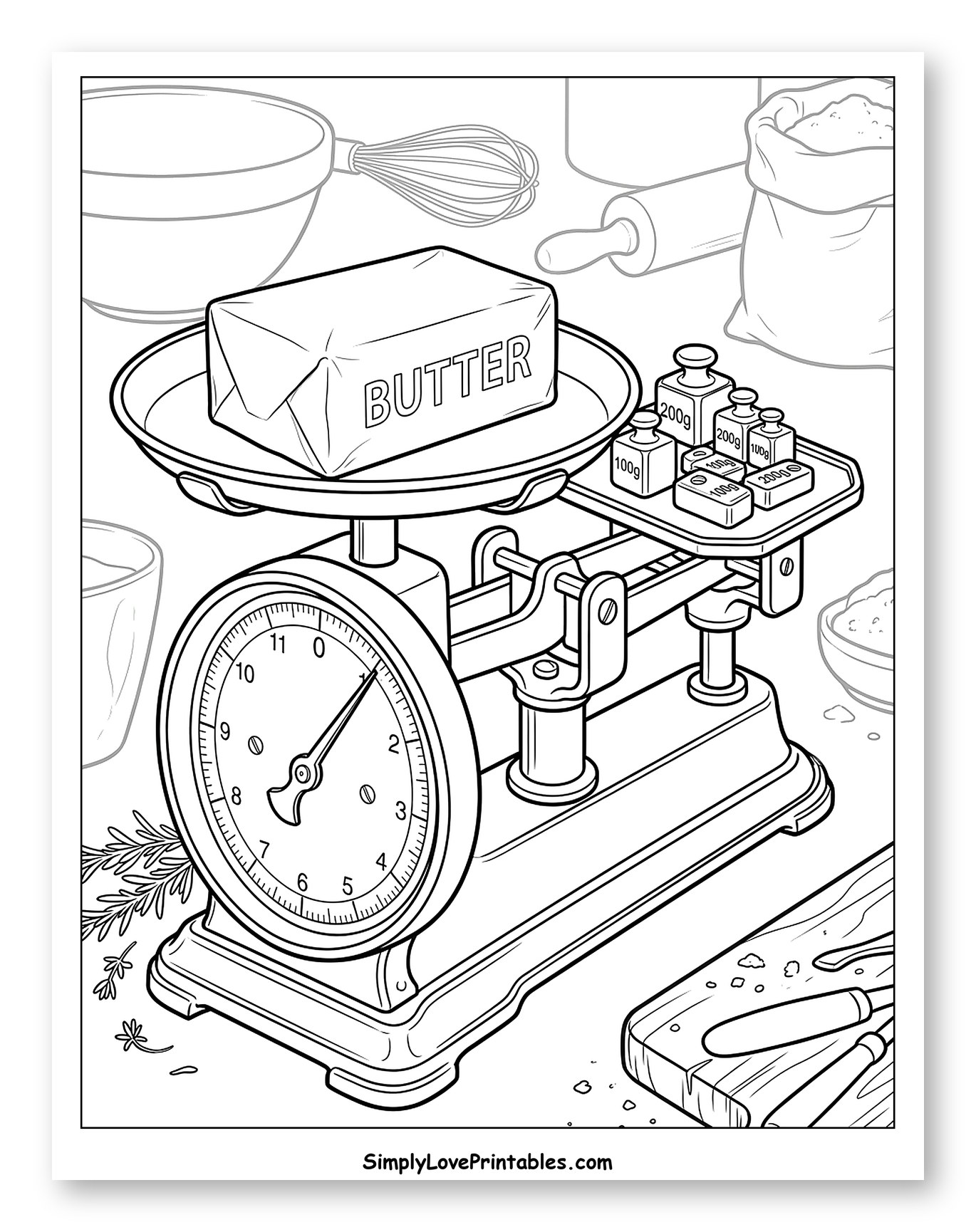 Butter Block on Kitchen Scale Coloring Sheet