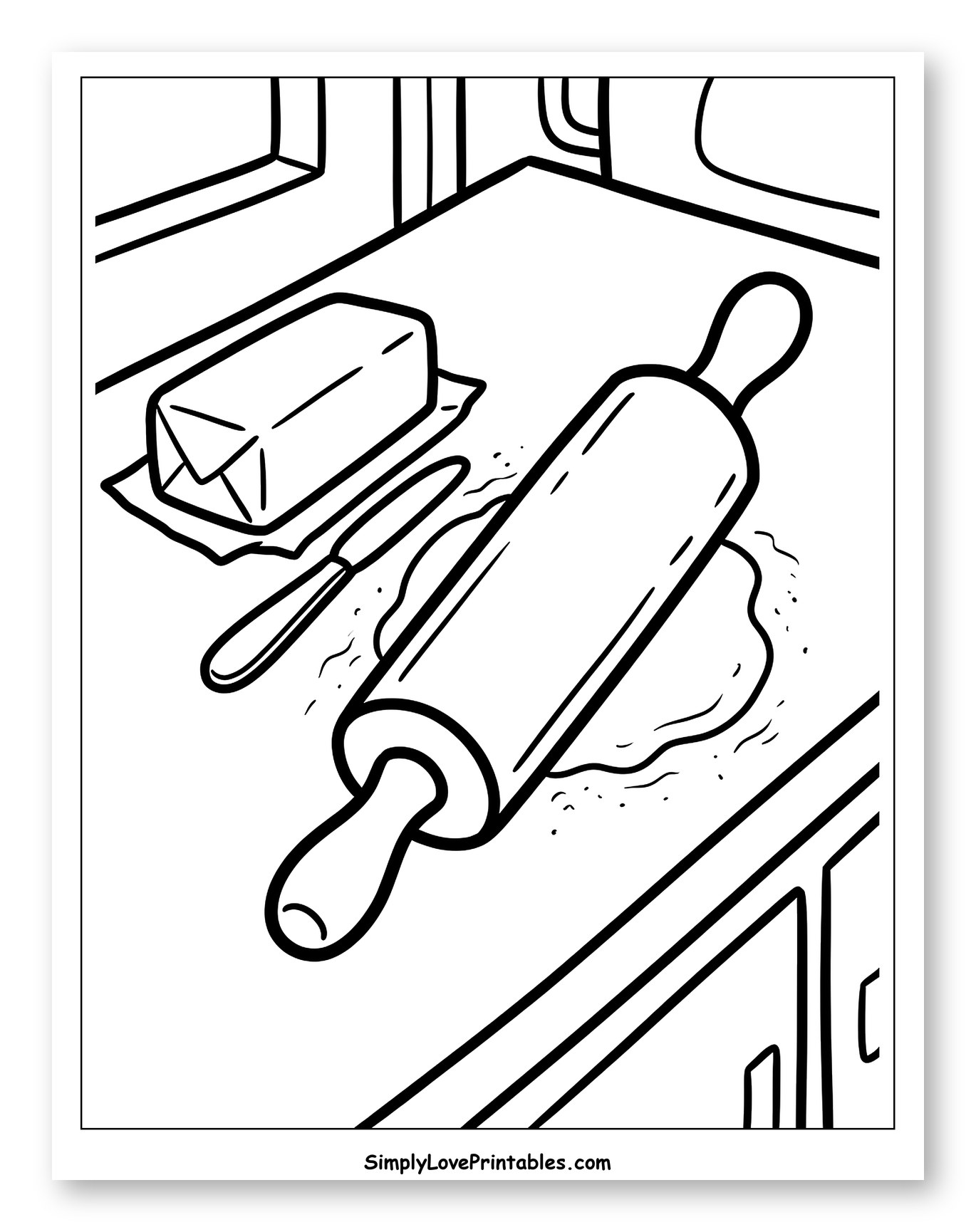 Butter, Rolling Pin, and Dough on Countertop