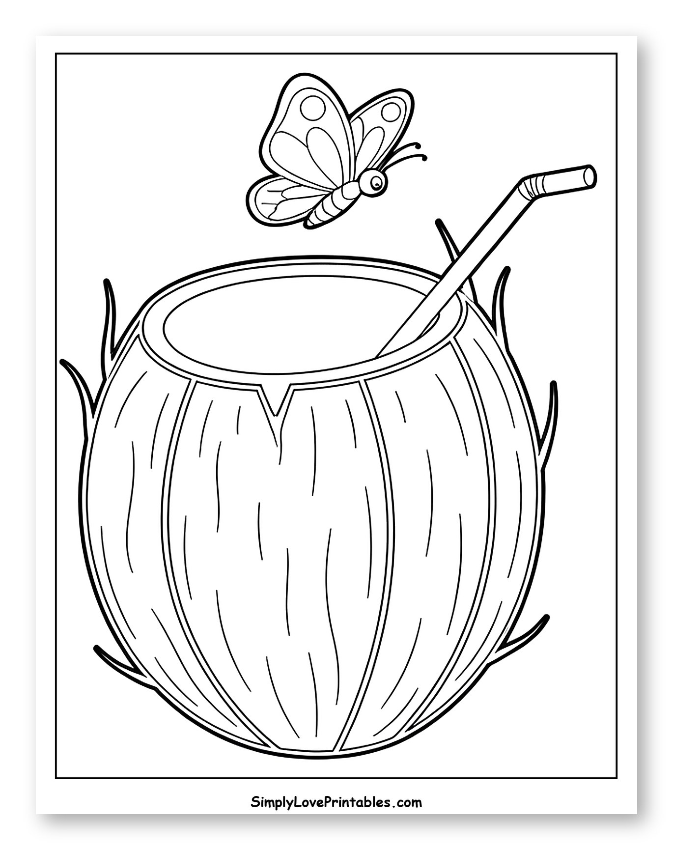 Butterfly Flying Over a Coconut Drink