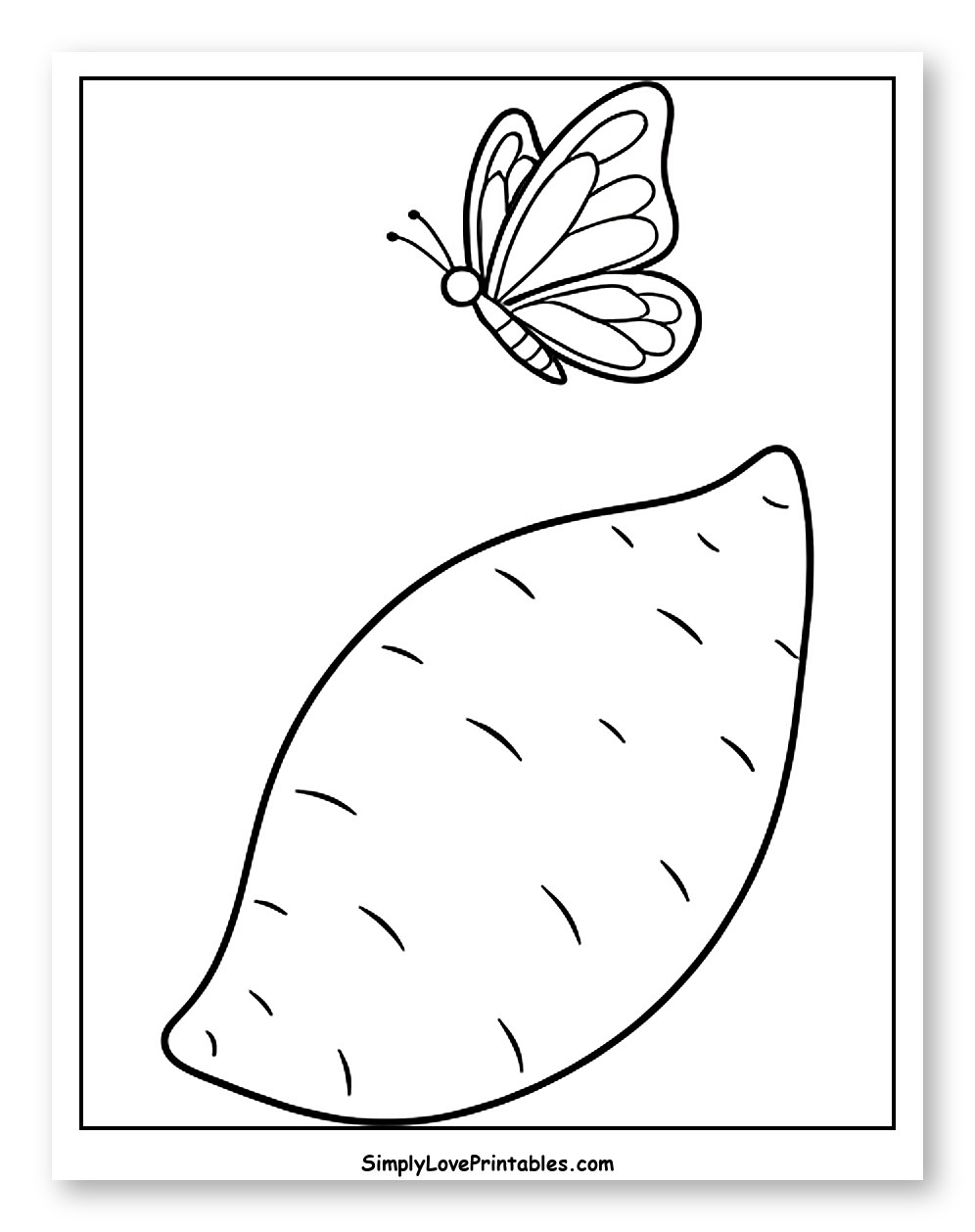 Butterfly Flying Over a Sweet Potato to Color for Toddlers