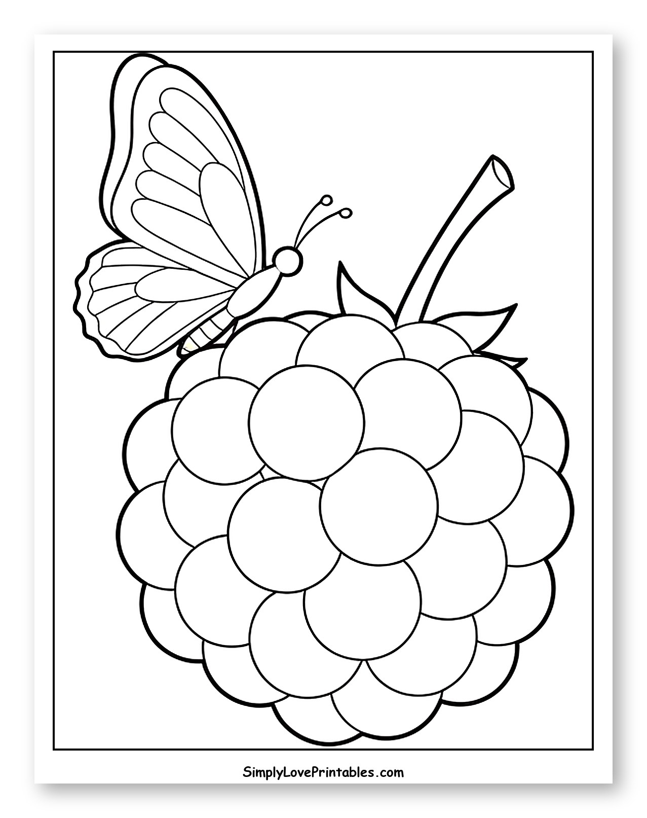 Butterfly Landing on a Blackberry Coloring Sheet for Toddlers