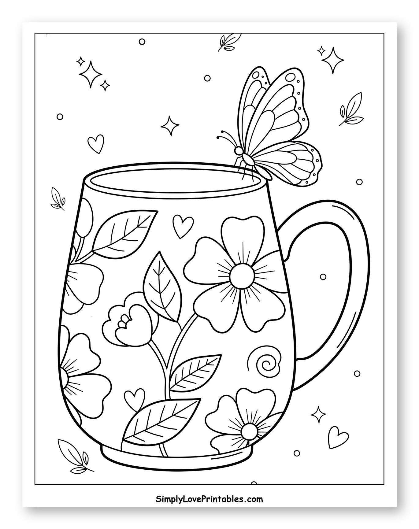 Butterfly on a Floral Patterned Mug