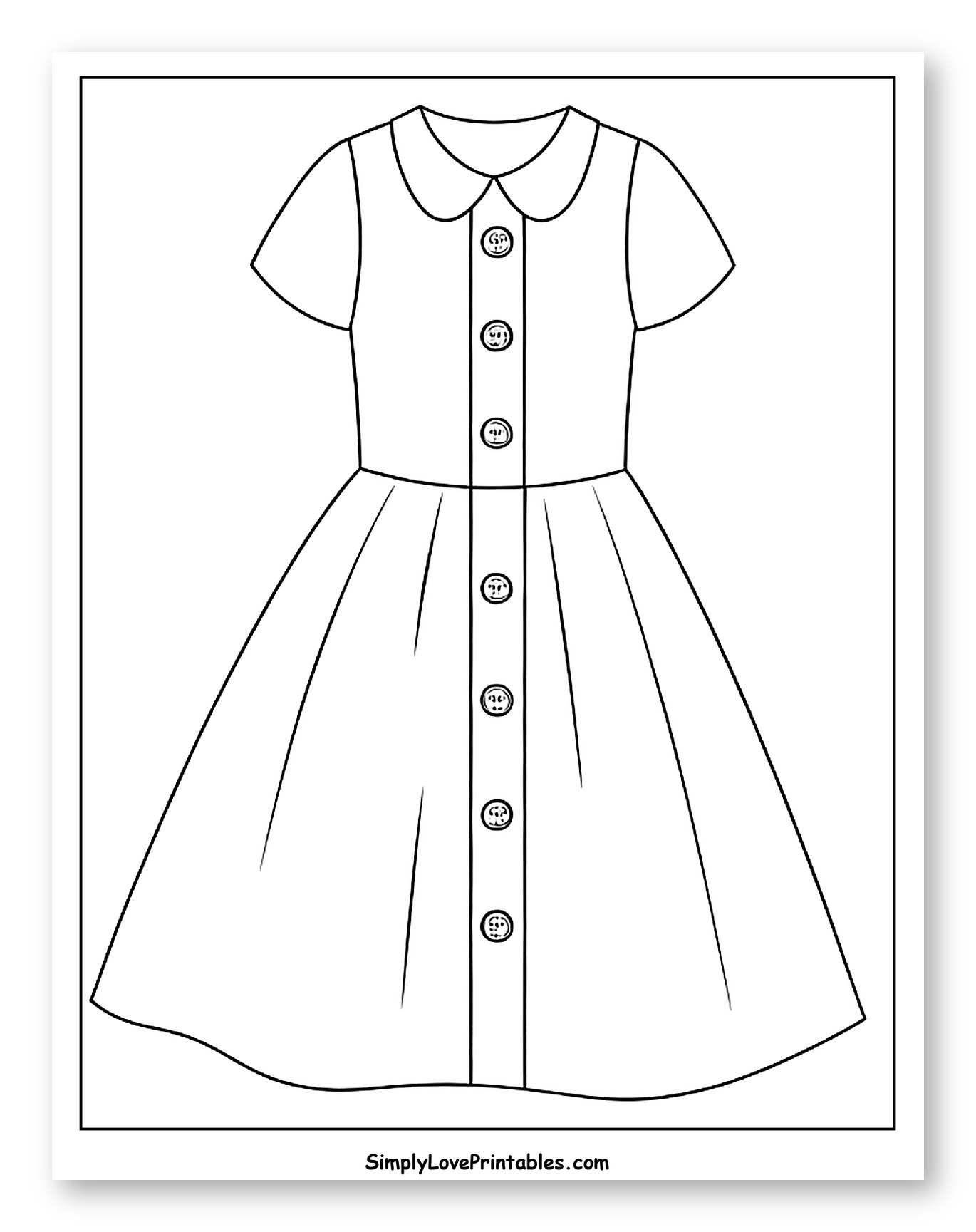 Button-Front Dress with Peter Pan Collar Coloring Page for Toddlers