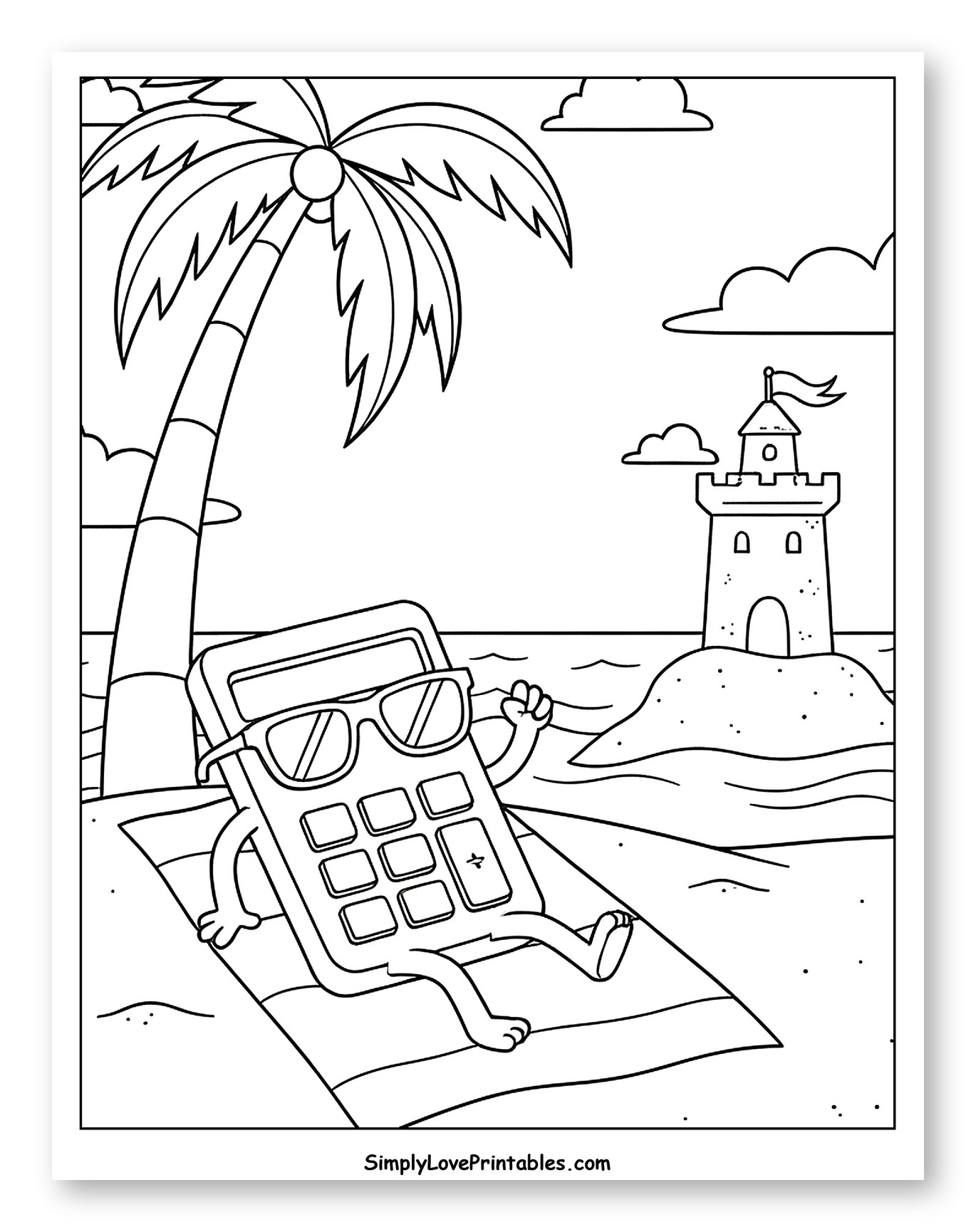 Calculator Enjoying a Beach Day Coloring Page for Kids