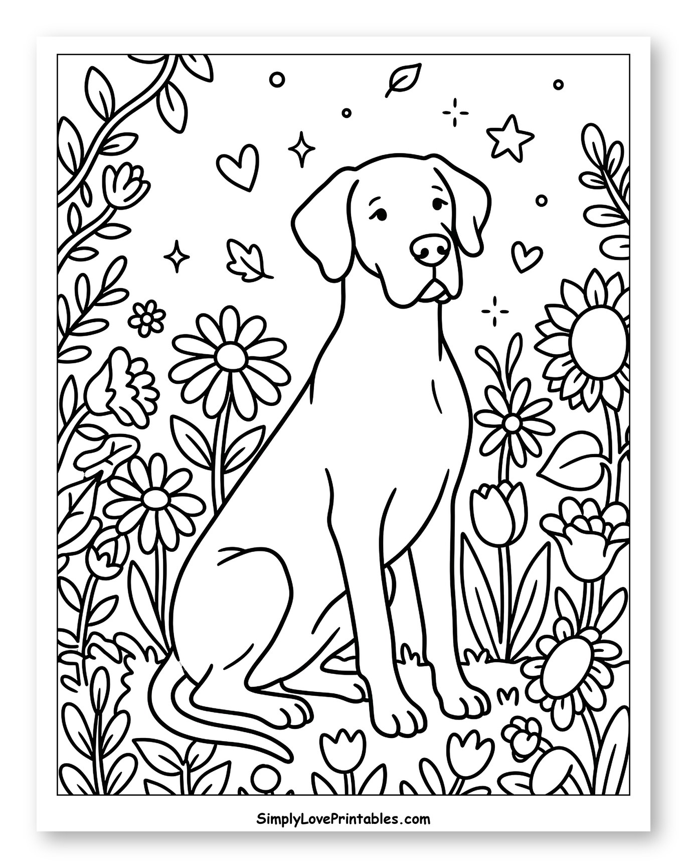 Calm Great Dane in a Flowery Garden