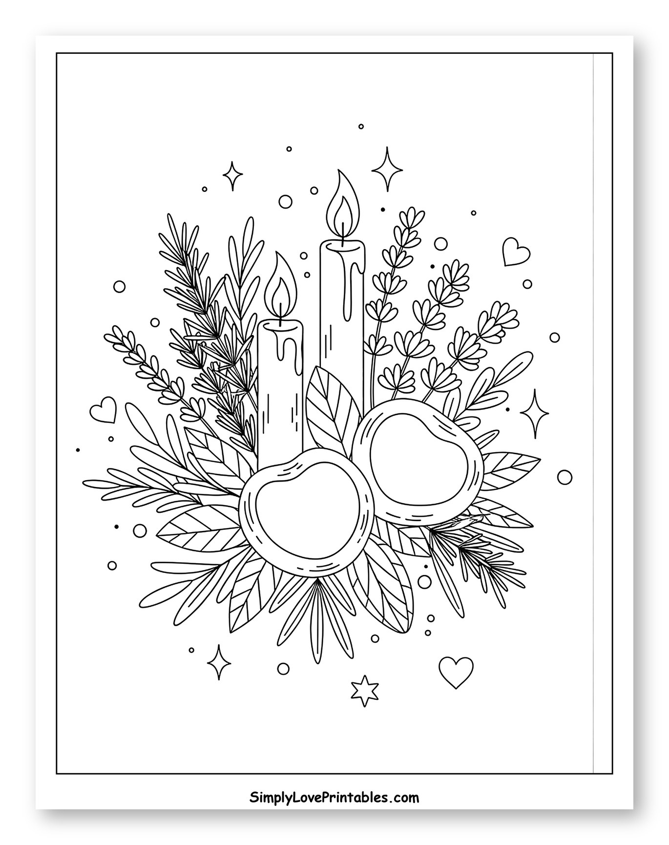 Candles with Rosemary, Lavender, and Coconuts Coloring Page for Adults
