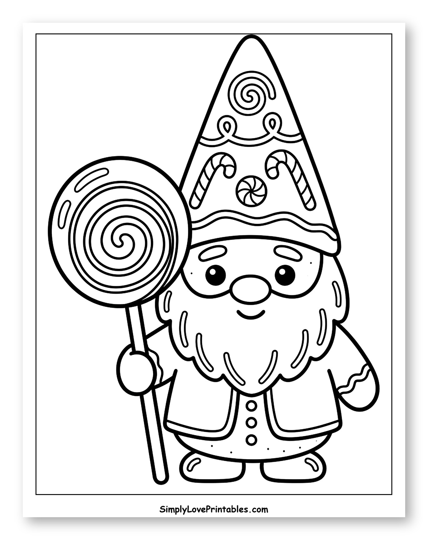 Candy Cane Gnome Holding a Giant Lollipop