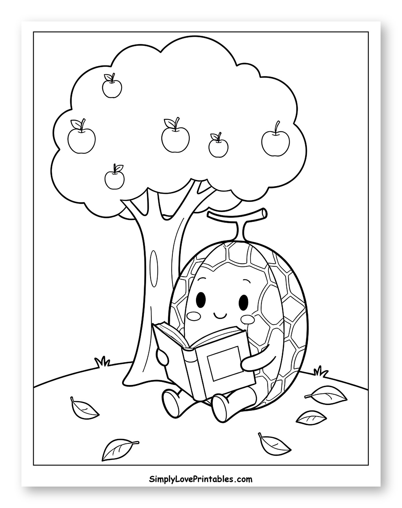 Cantaloupe Character Reading Under Apple Tree Coloring Page for Kids