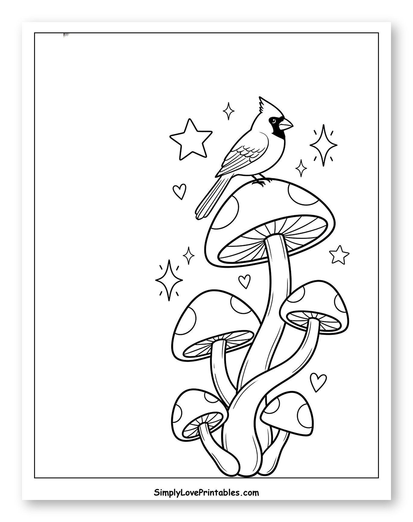 Cardinal Bird on Stacked Mushrooms with Stars