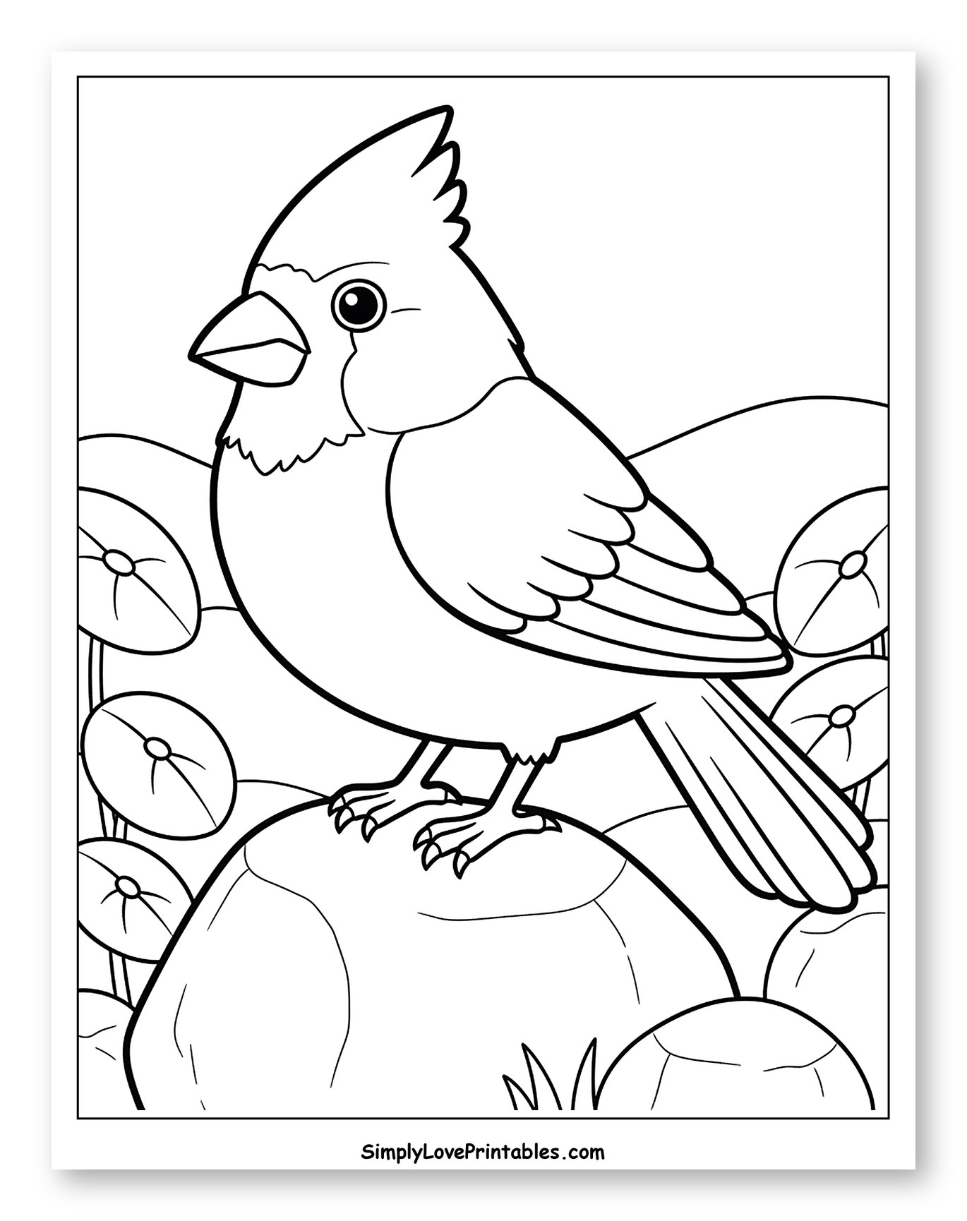 Cardinal Bird Perched on a Rock Coloring Page for Toddlers