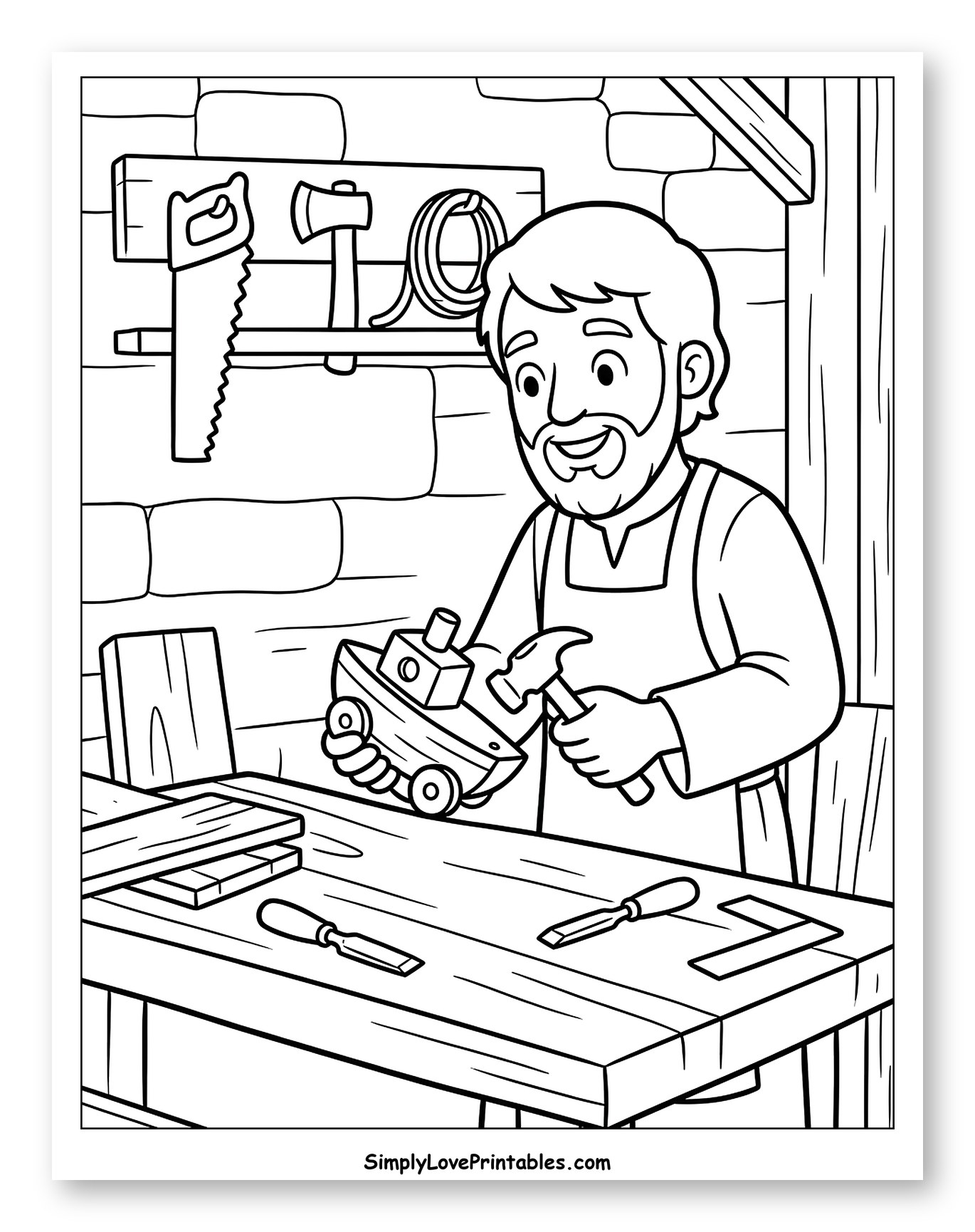 Carpenter Crafting a Toy Boat at His Bench