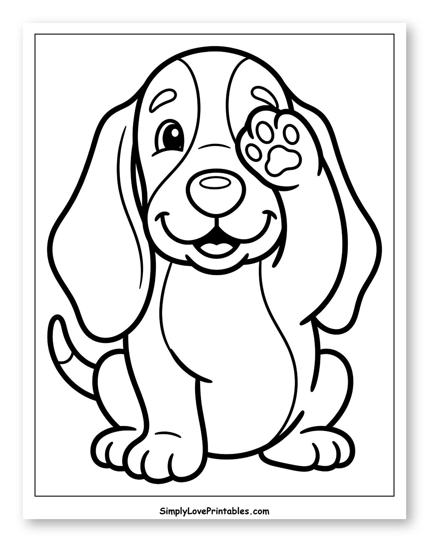 Cartoon Basset Hound Puppy with Raised Paw Coloring Page for Toddlers