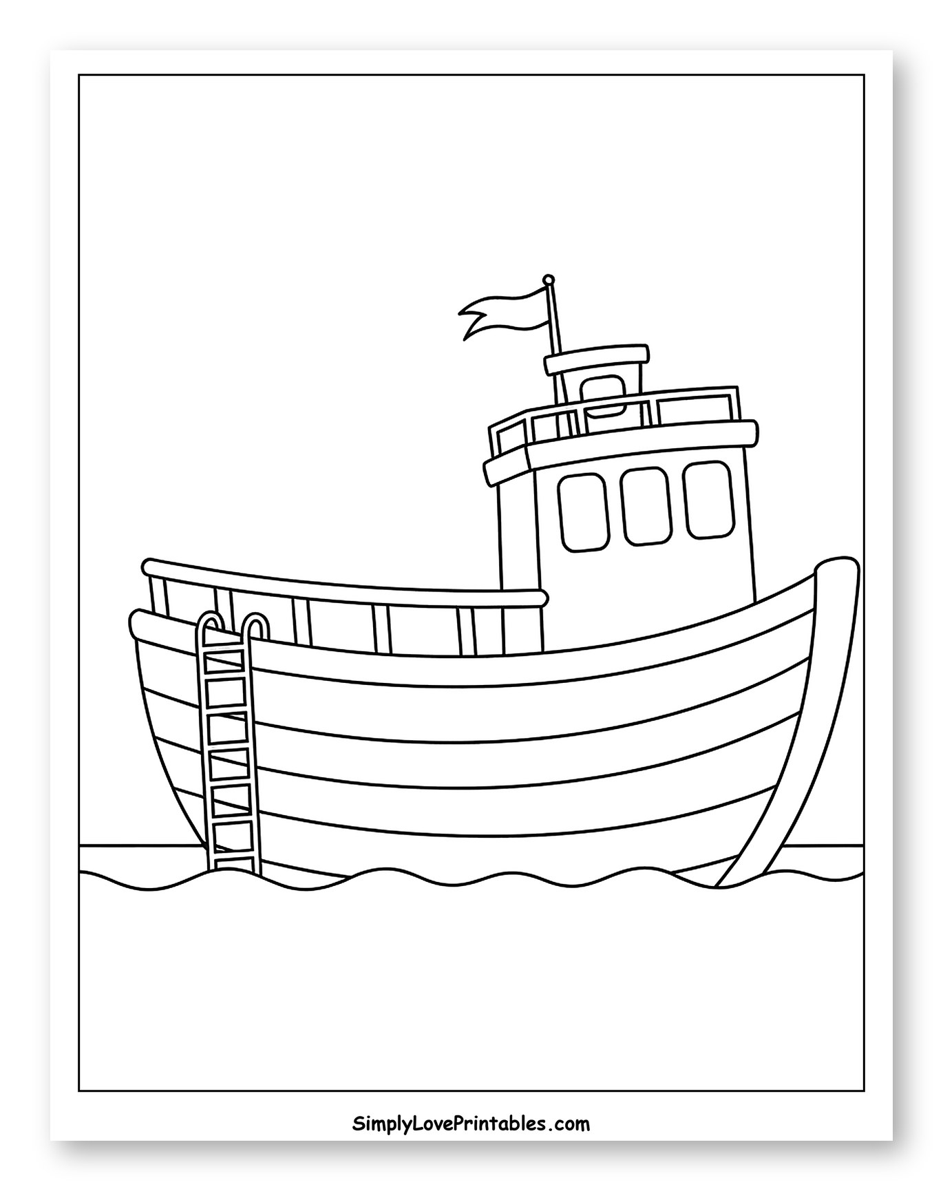 Cartoon Boat with Ladder on Water to Color for Toddlers