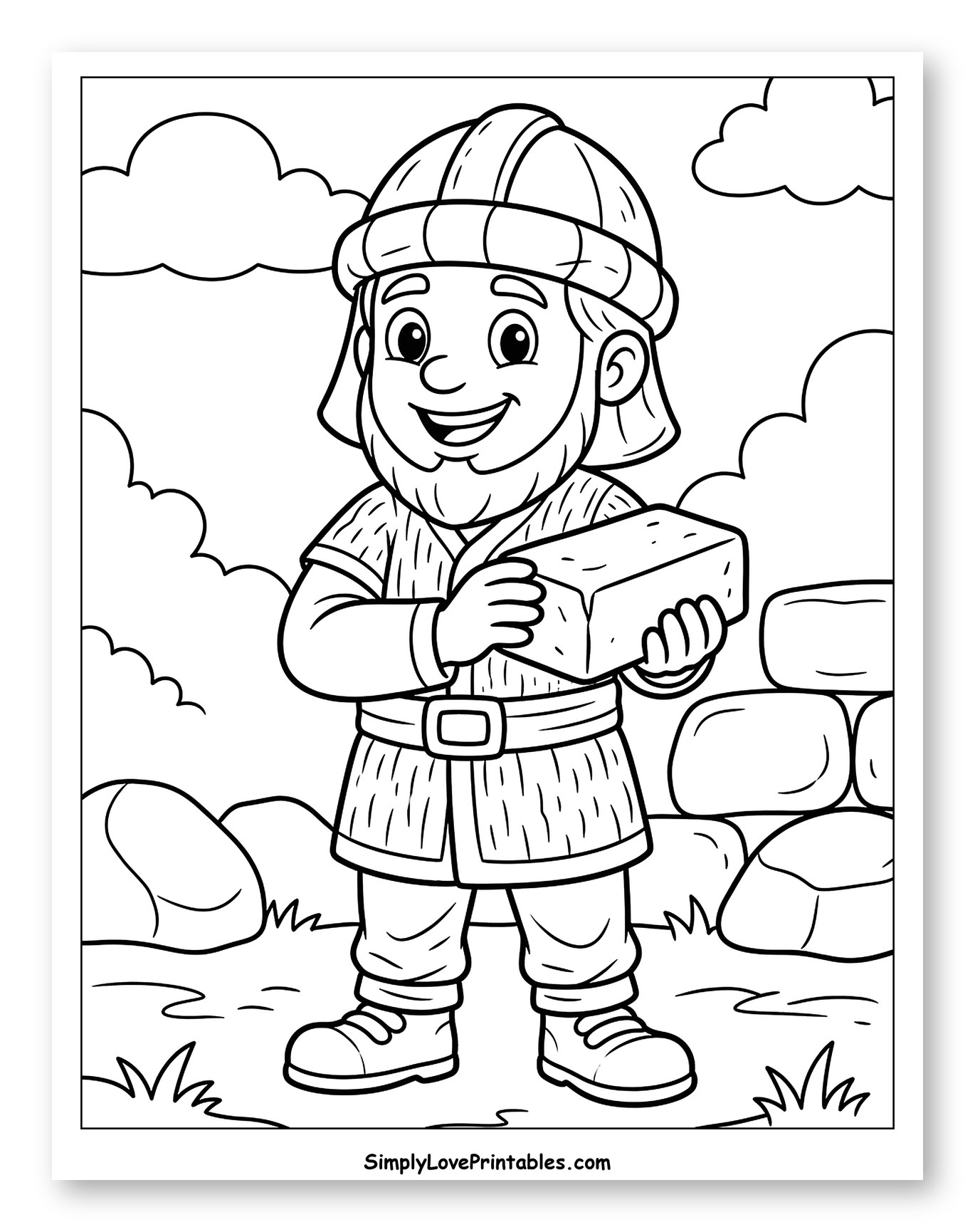 Cartoon Builder Holding a Brick