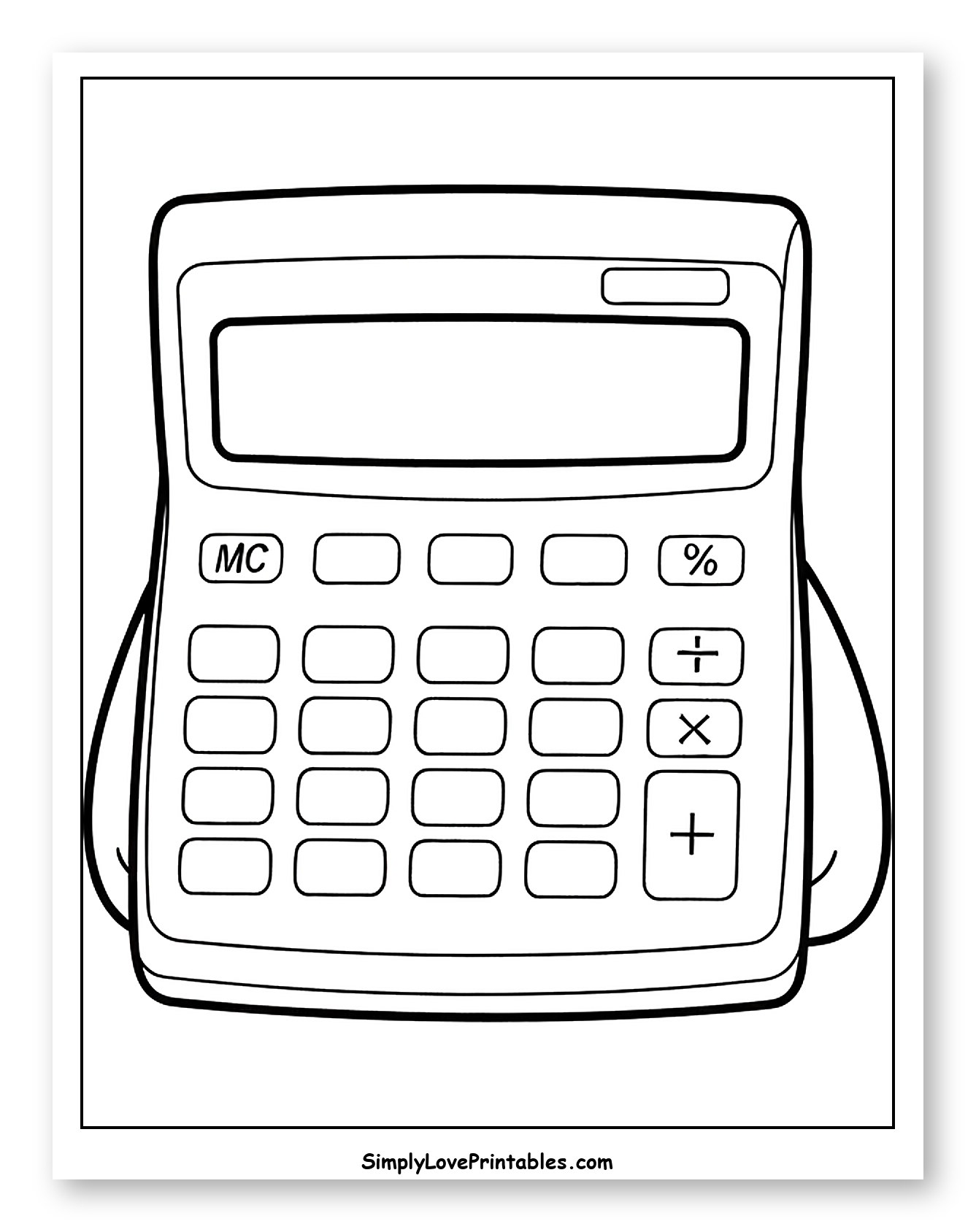 Cartoon Calculator with Screen and Buttons Coloring Sheet for Toddlers