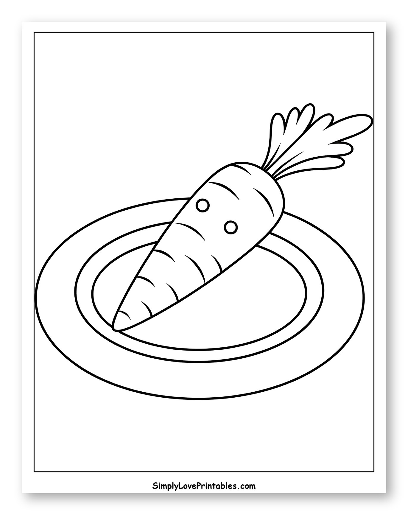 Cartoon Carrot with Eyes on a Plate Coloring Page for Toddlers