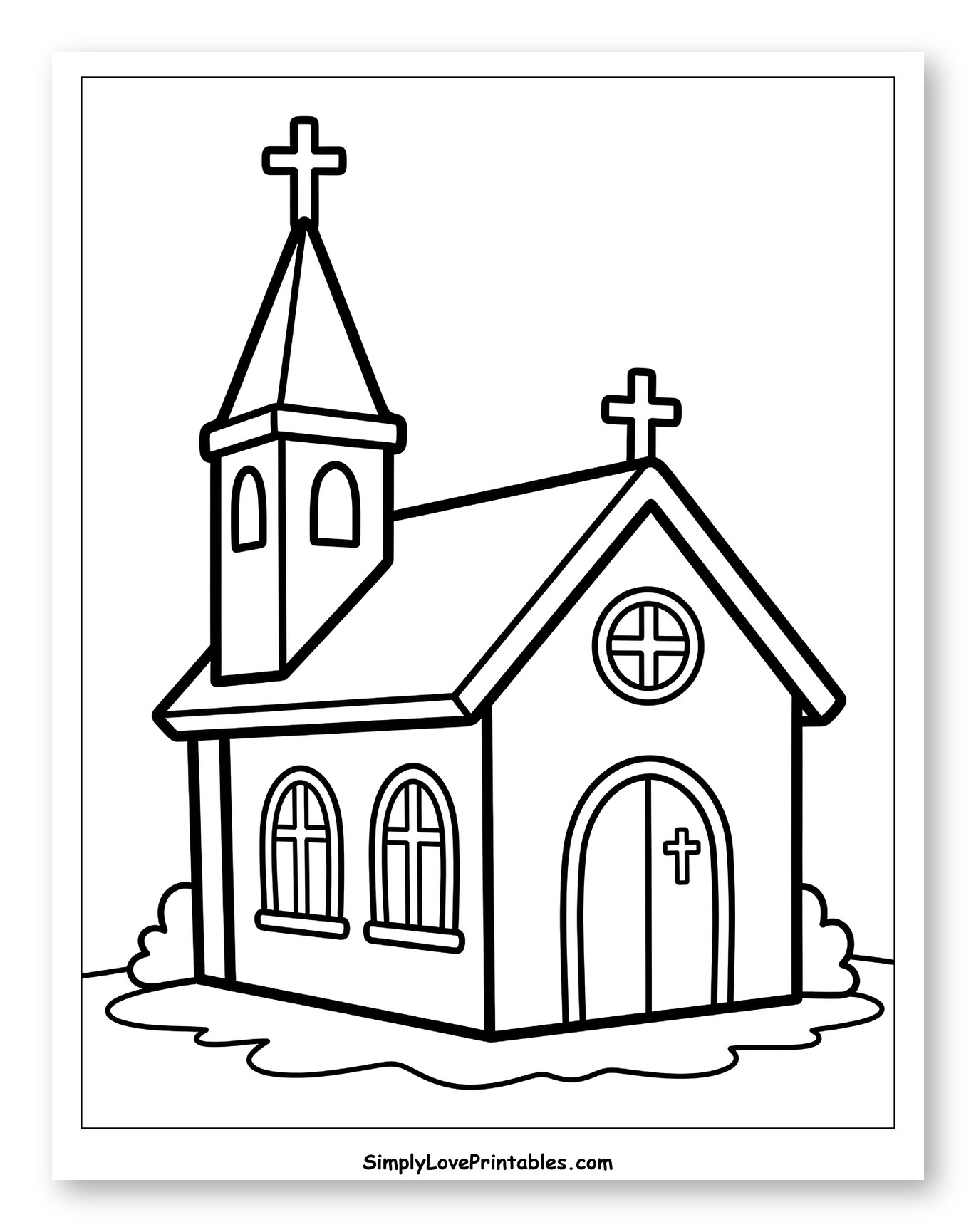 Cartoon Church with Steeple and Crosses