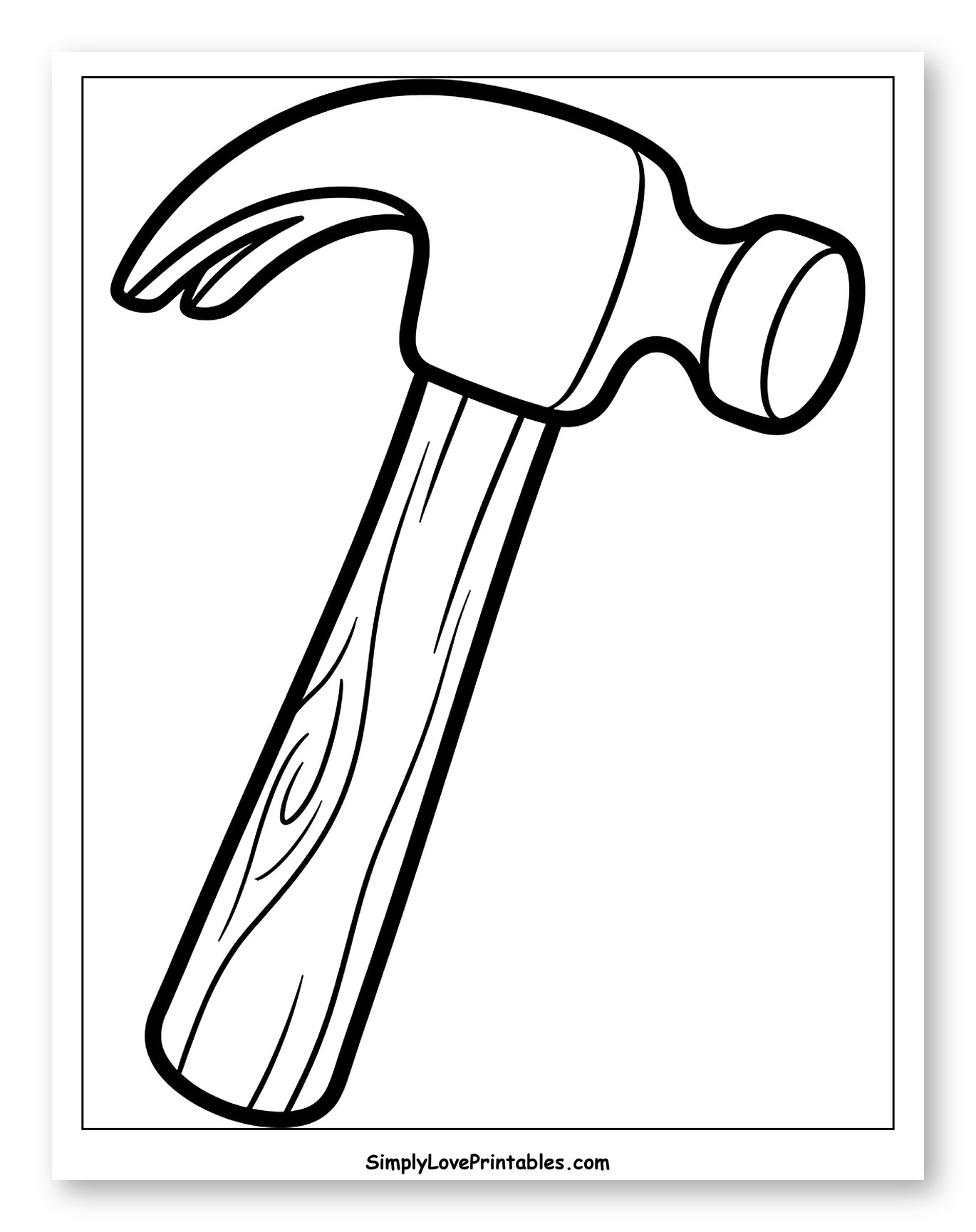 Cartoon Claw Hammer with Wooden Handle Coloring Sheet for Toddlers