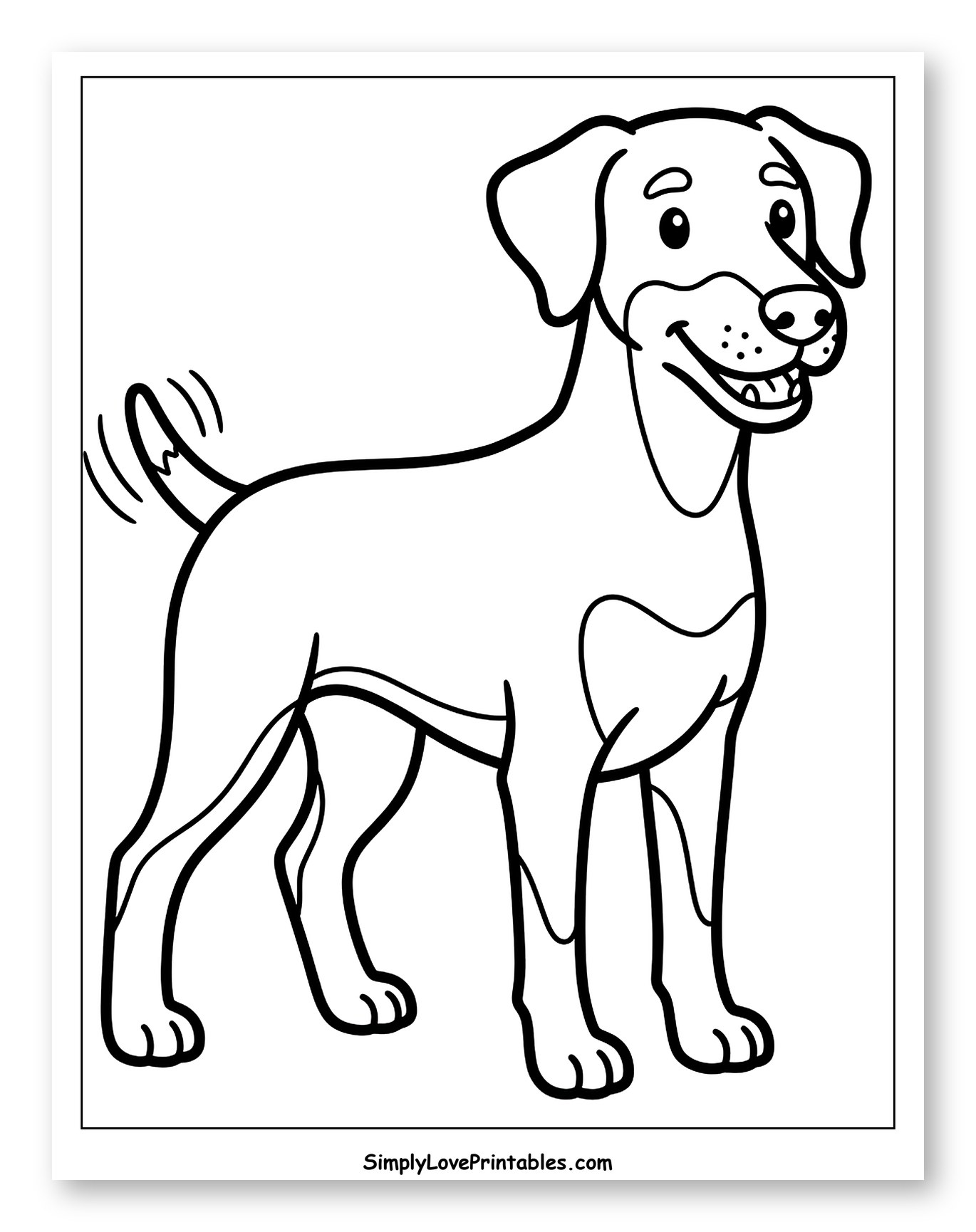 Cartoon Doberman Standing and Smiling Coloring Page for Toddlers