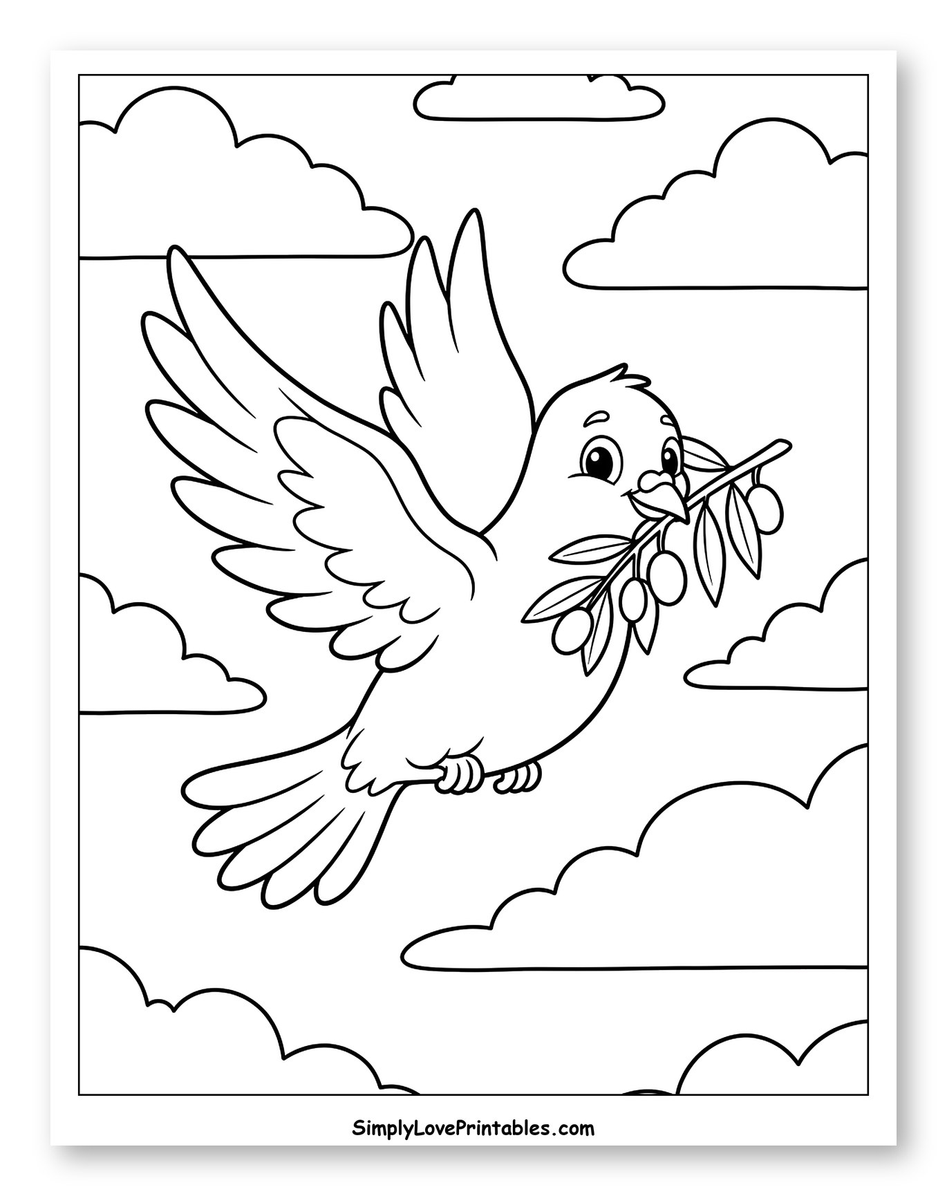 Cartoon Dove Flying with Olive Branch
