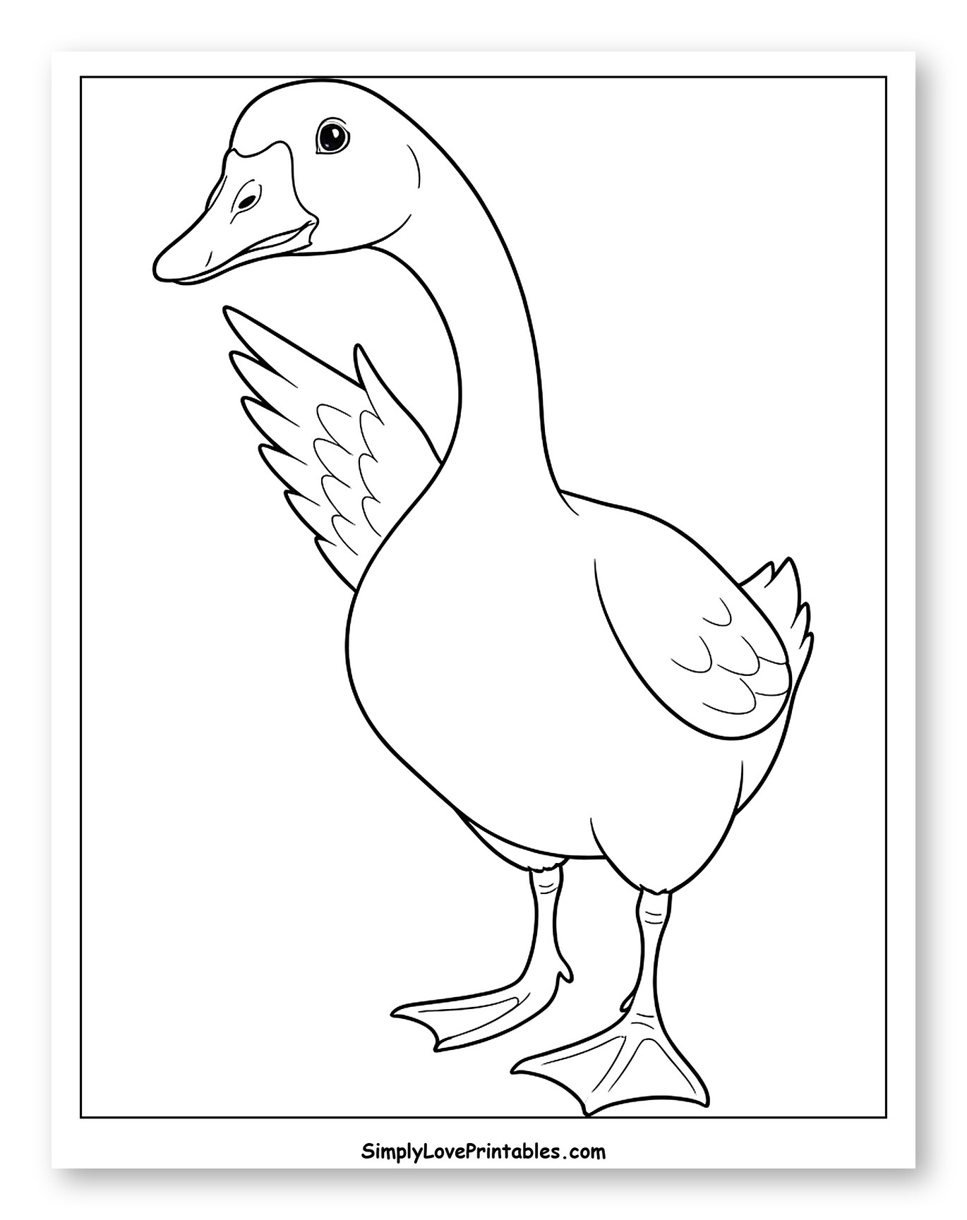 Cartoon Goose Standing Coloring Page for Toddlers