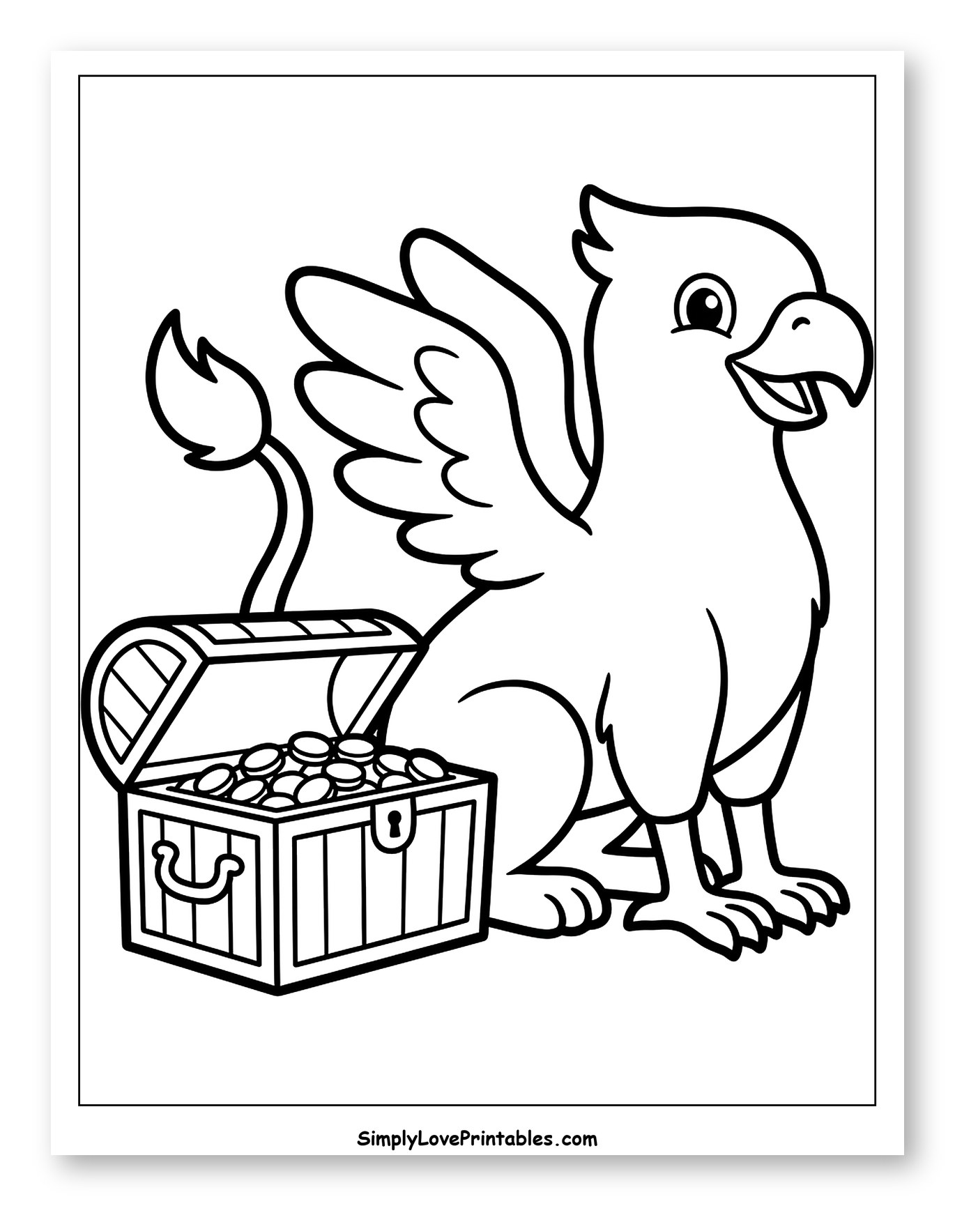 Cartoon Griffin Guarding a Treasure Chest