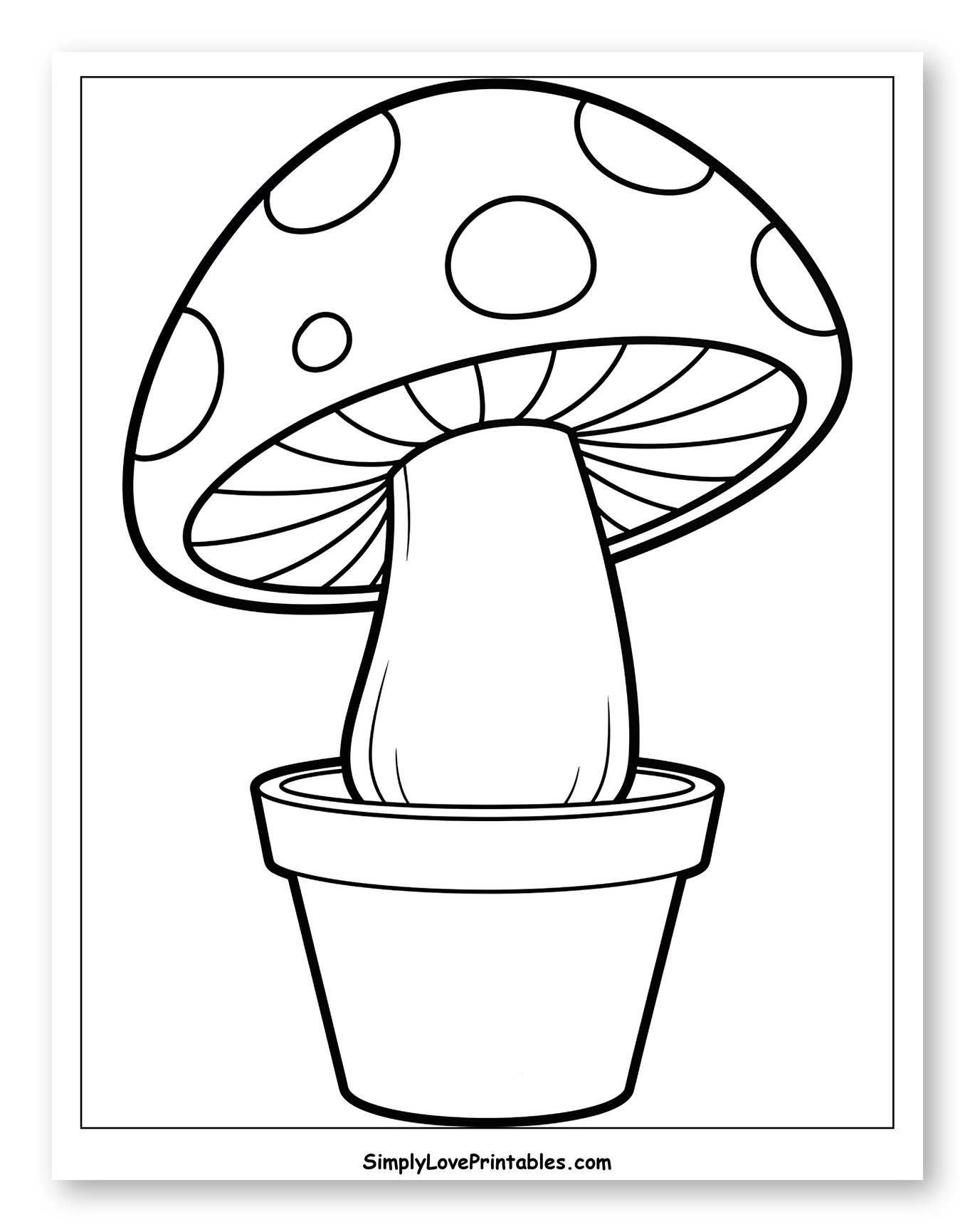 Cartoon Mushroom Growing in a Pot to Color for Toddlers