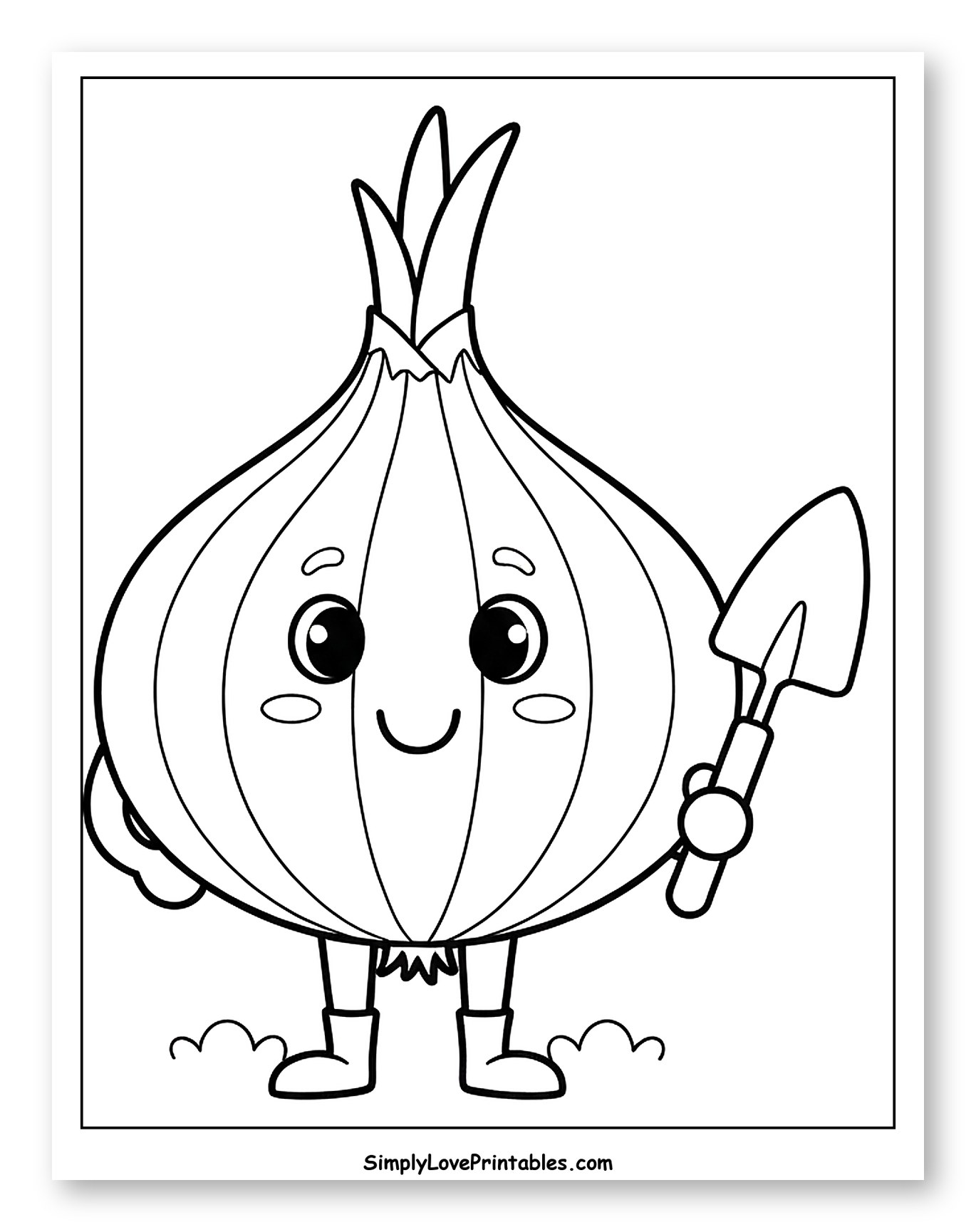 Cartoon Onion Holding a Garden Shovel