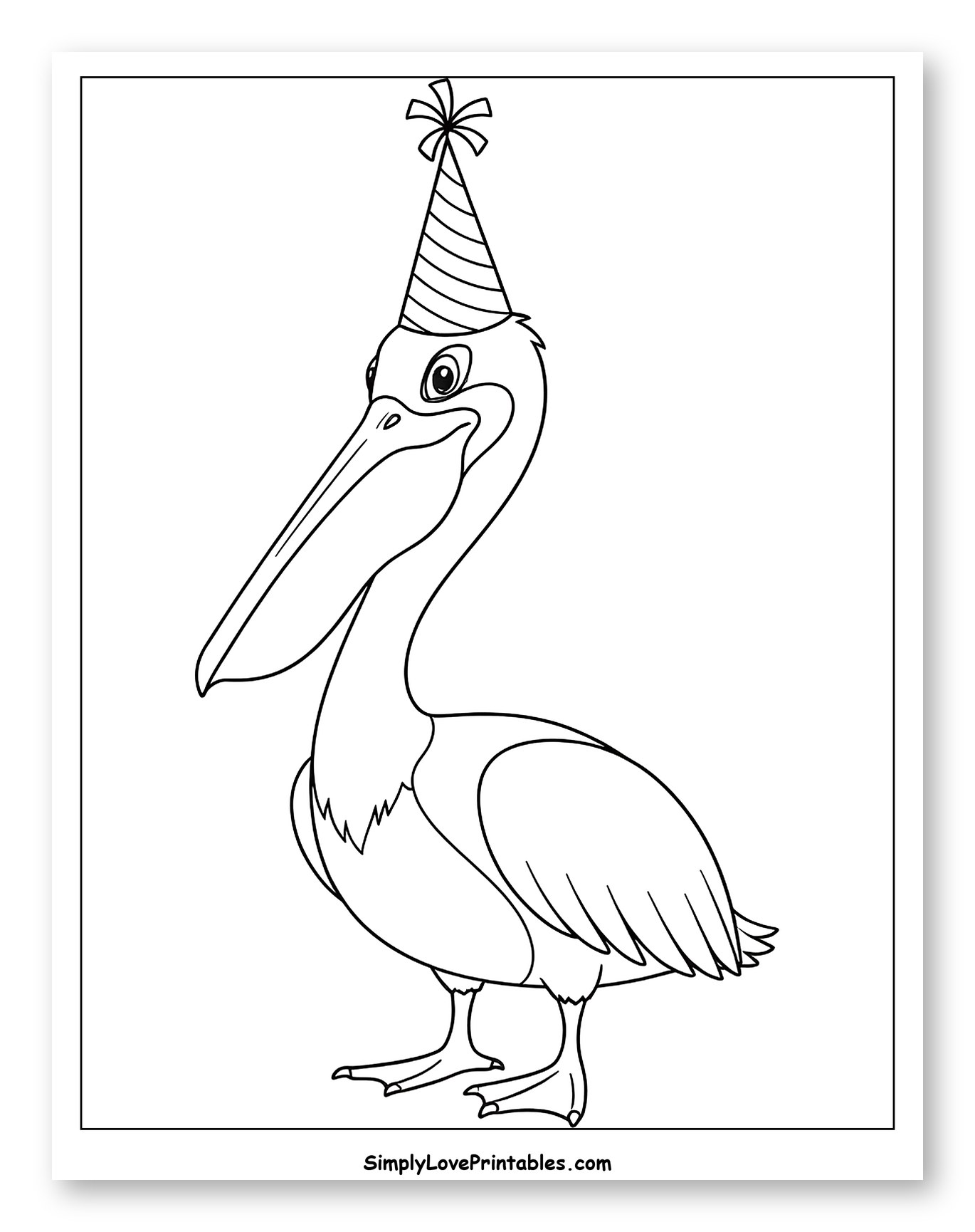 Cartoon Pelican in a Party Hat