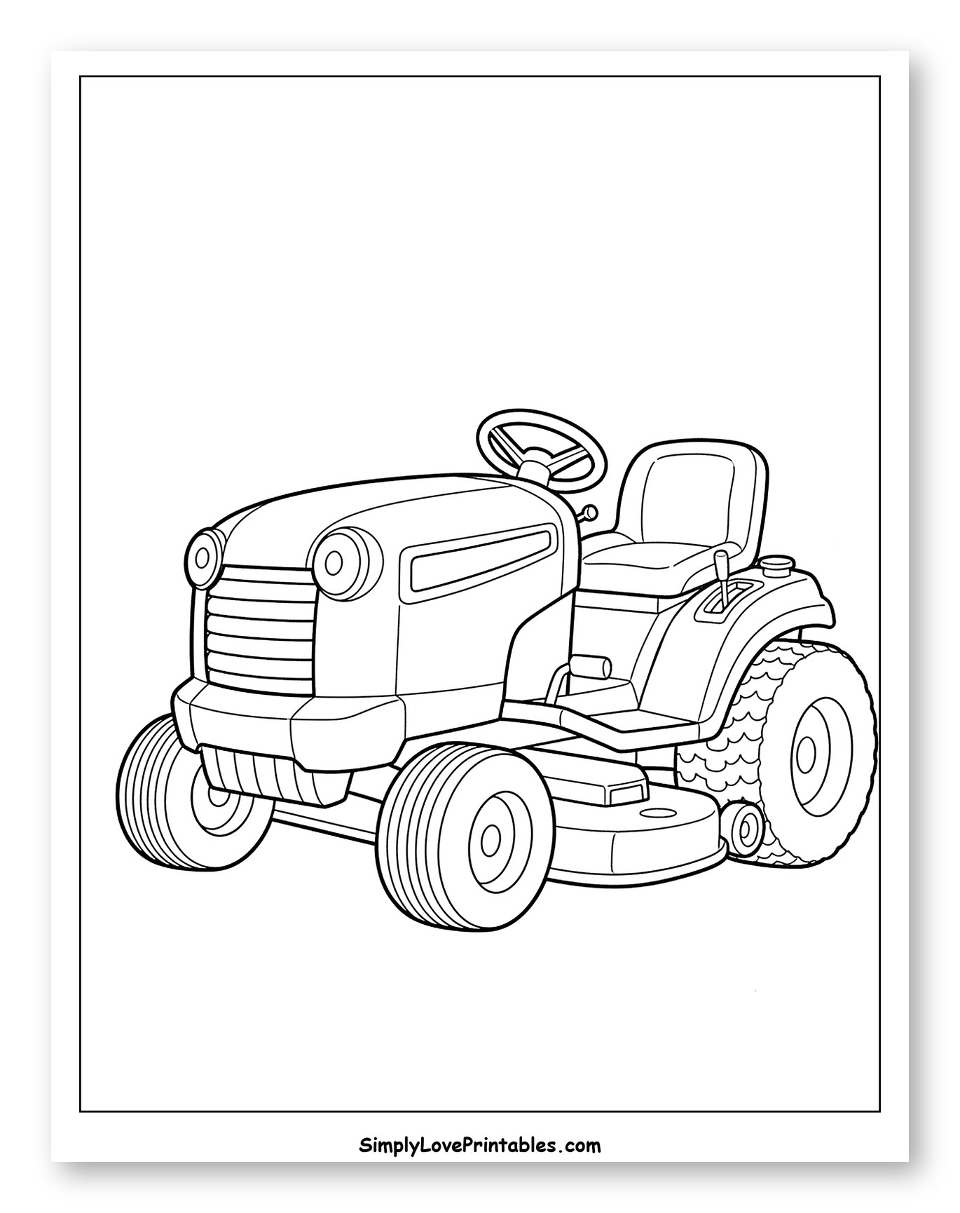 Cartoon Riding Lawn Mower to Color for Toddlers