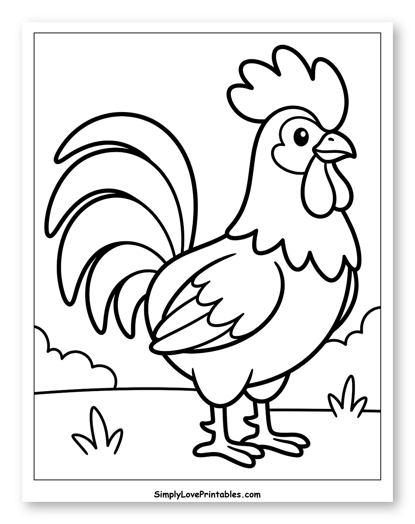 Cartoon Rooster Standing in a Field