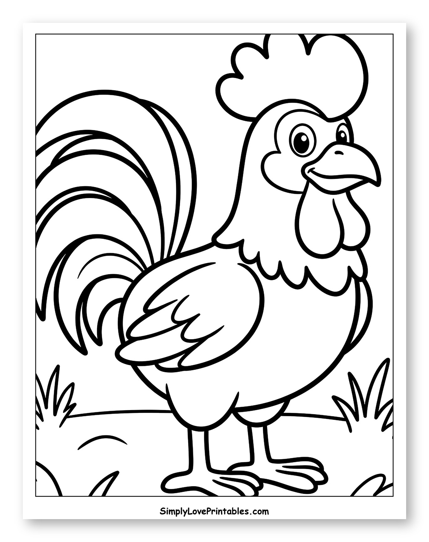 Cartoon Rooster Standing in Grass