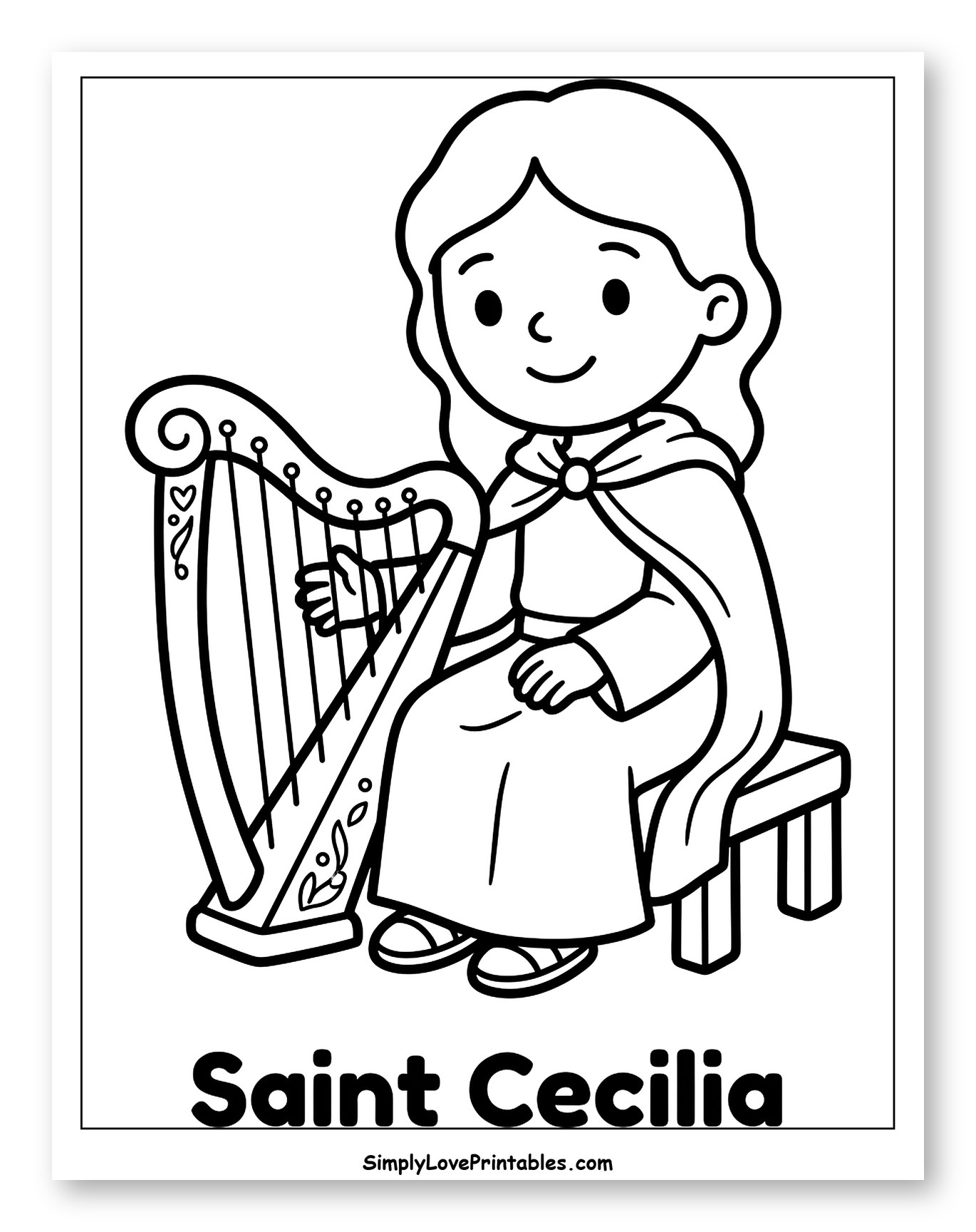 Cartoon Saint Cecilia Playing a Harp