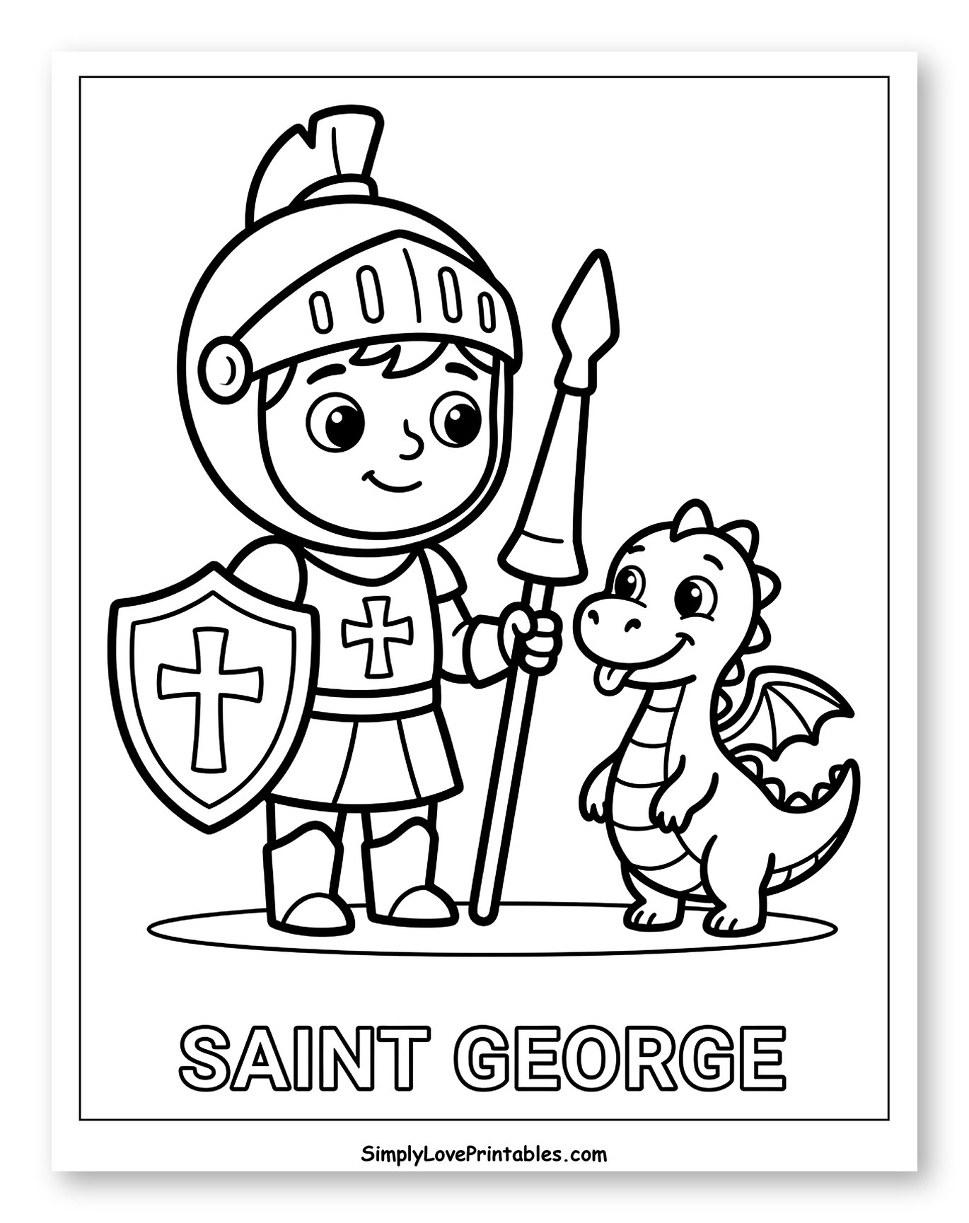 Cartoon Saint George and Friendly Dragon Coloring Page for Toddlers