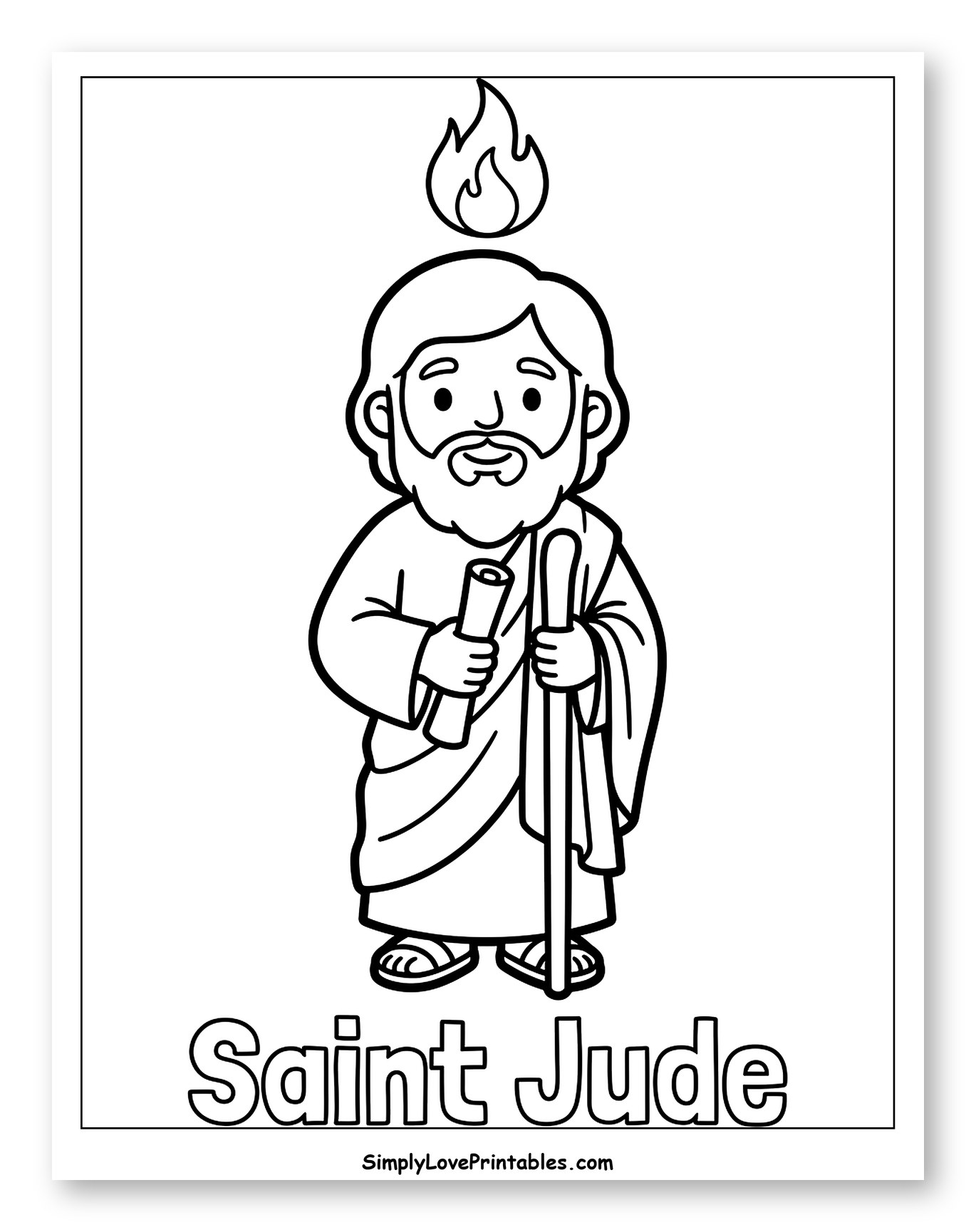 Cartoon Saint Jude with Staff and Flame