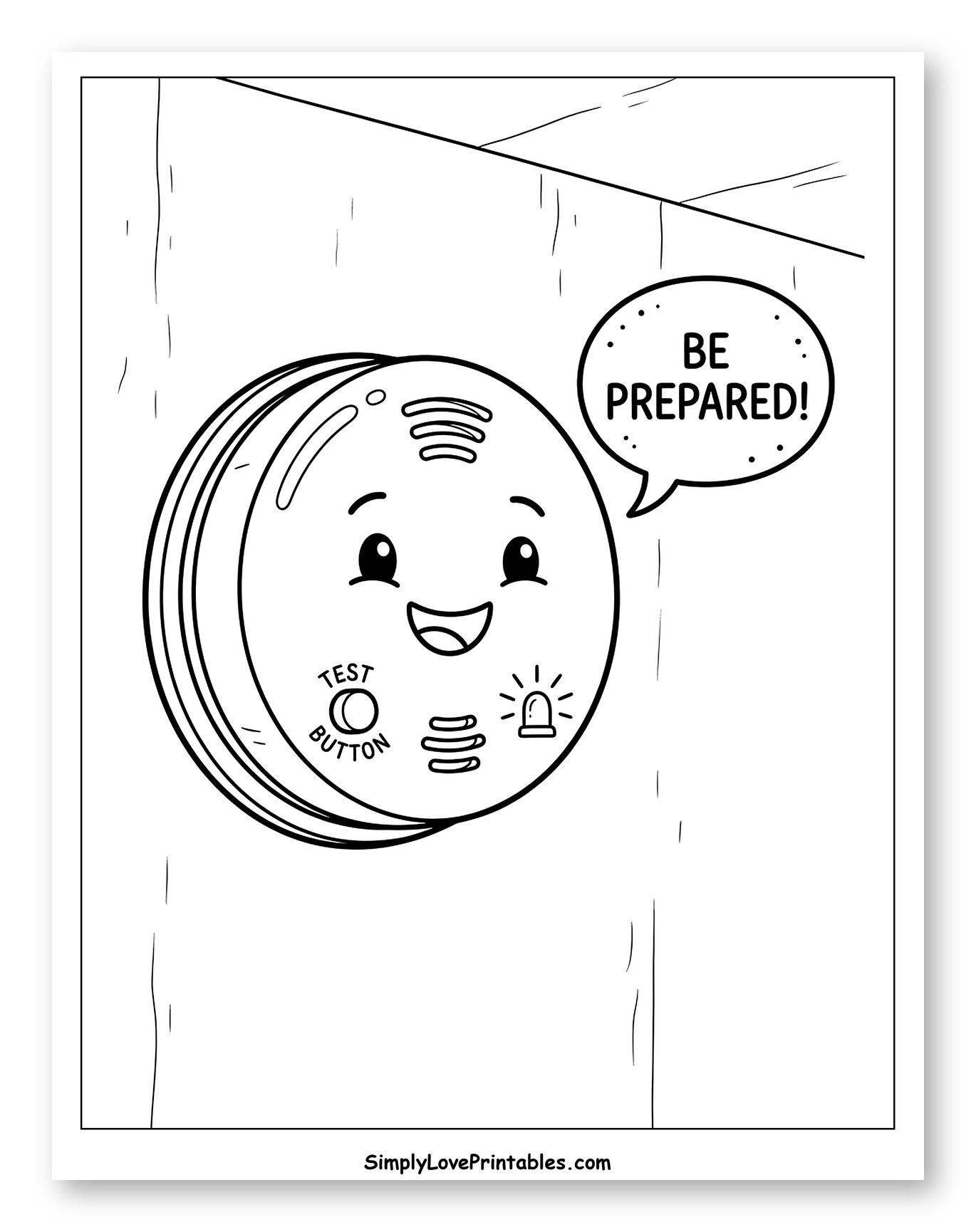 Cartoon Smoke Detector with a Prepared Message Coloring Page for Kids