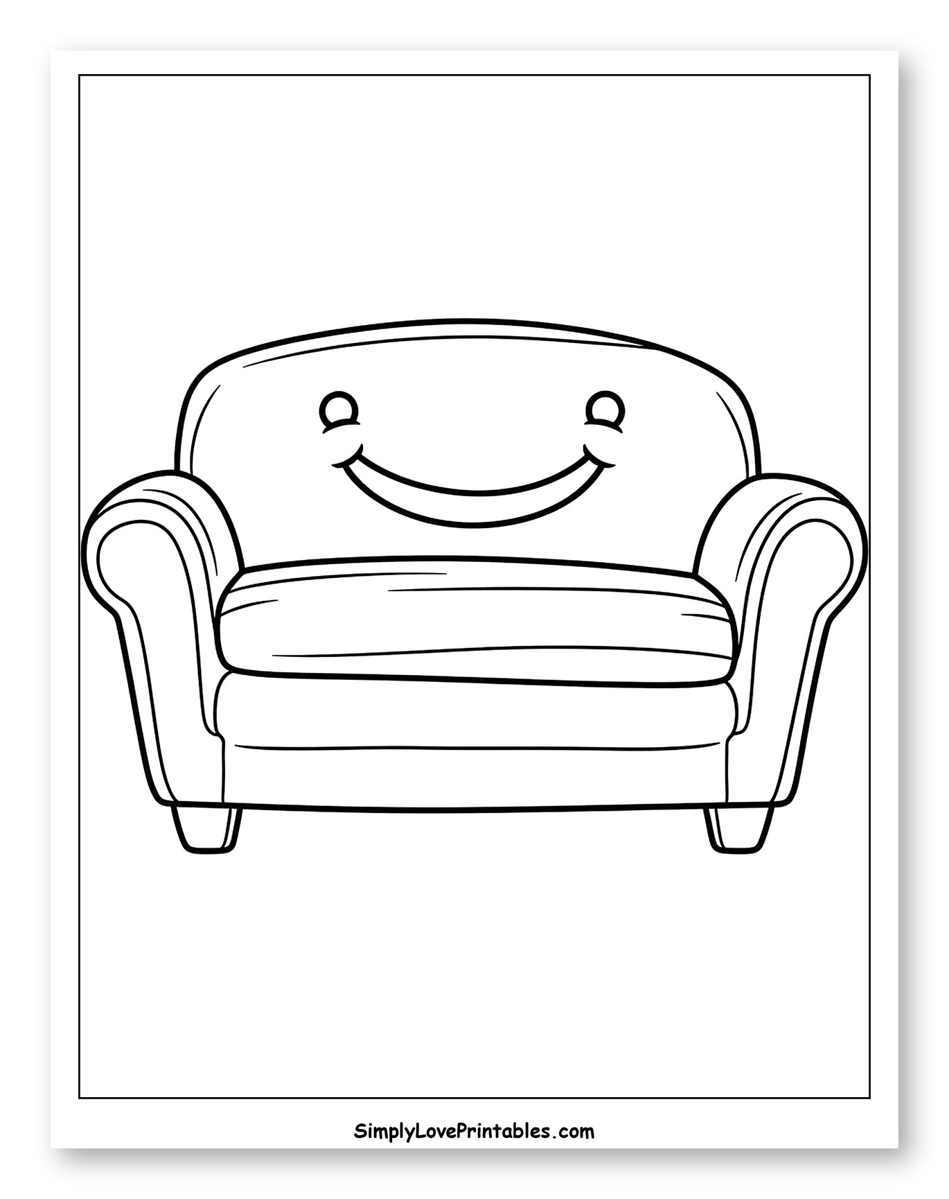Cartoon Sofa with a Cheerful Face Coloring Page for Toddlers