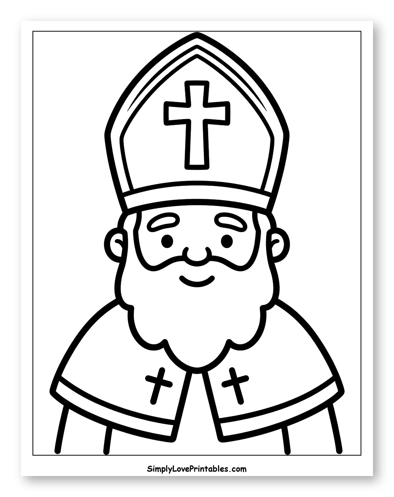 Cartoon St. Nicholas with Miter and Beard to Color for Toddlers
