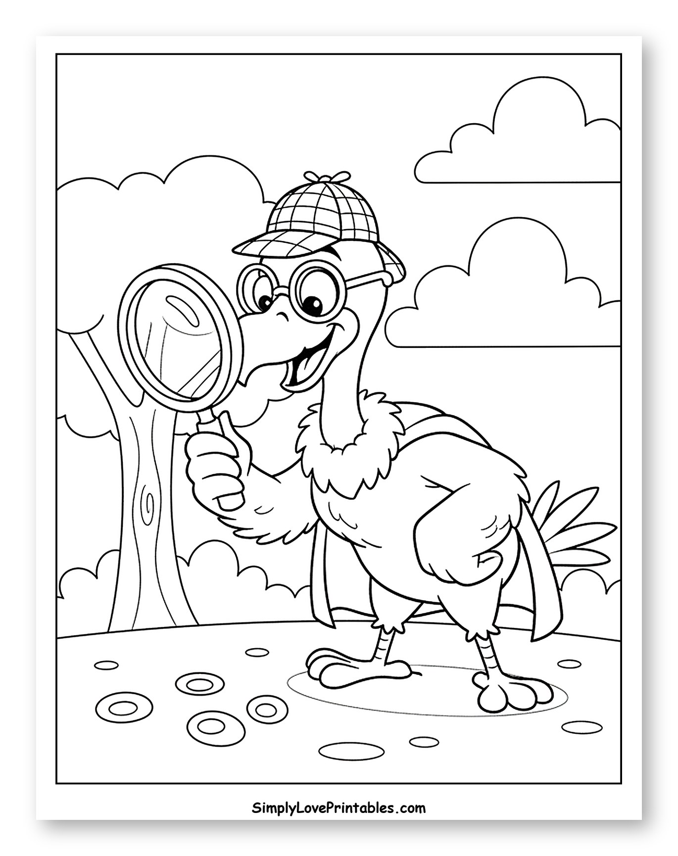 Cartoon Vulture Detective with Magnifying Glass